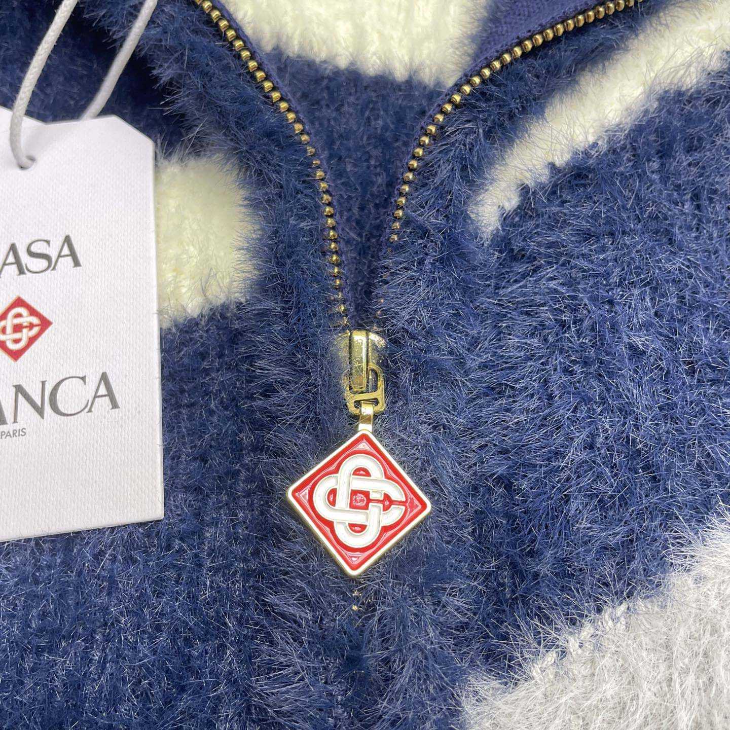 Casablanca Striped Fluffy Zip Up Jumper     D0106 - DesignerGu