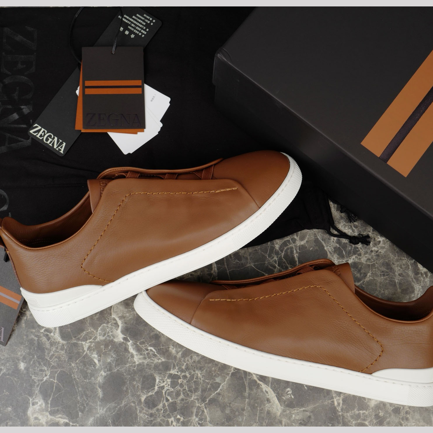 Zegna Beige Secondskin Triple Stitch™ Sneakers - DesignerGu