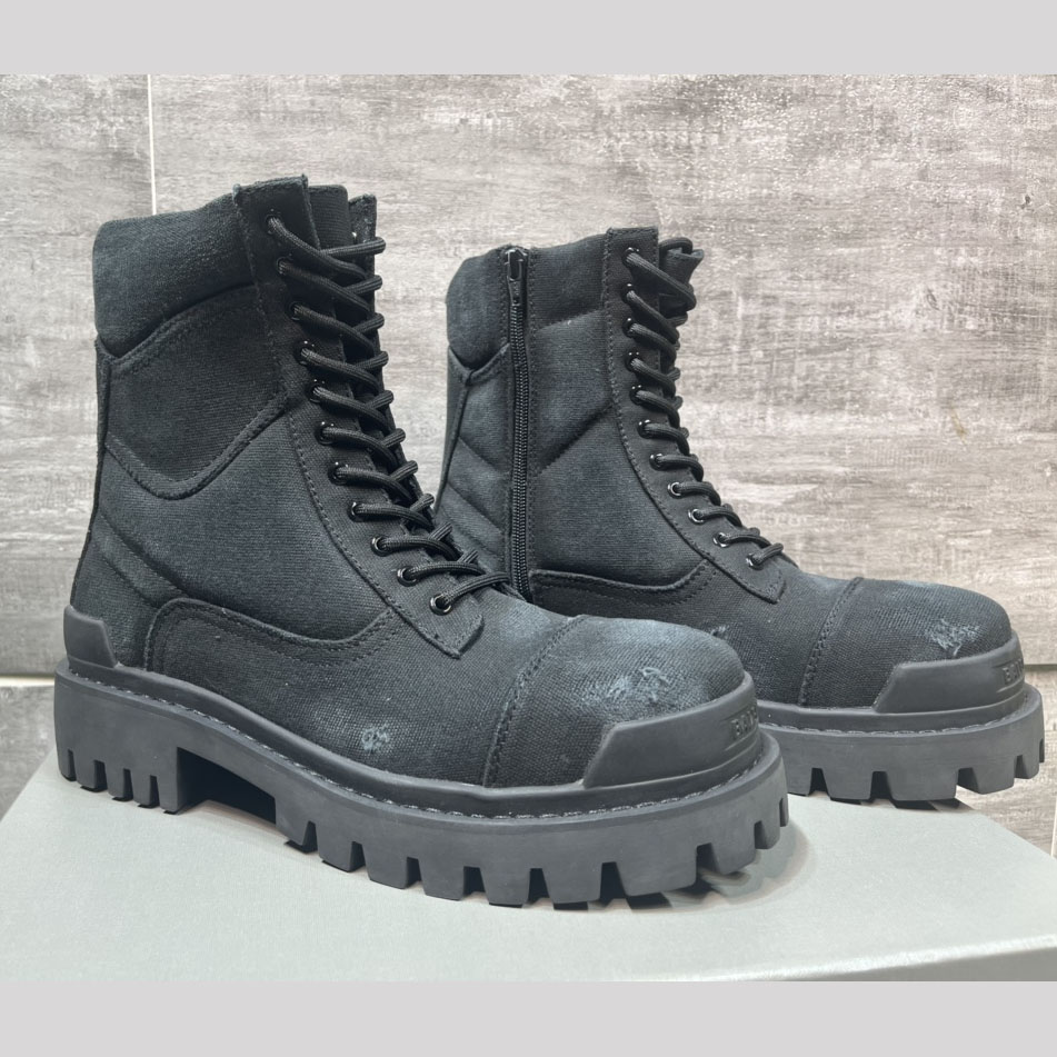 Balenciaga Combat Strike 20mm Boot In Black Cotton Canvas - DesignerGu