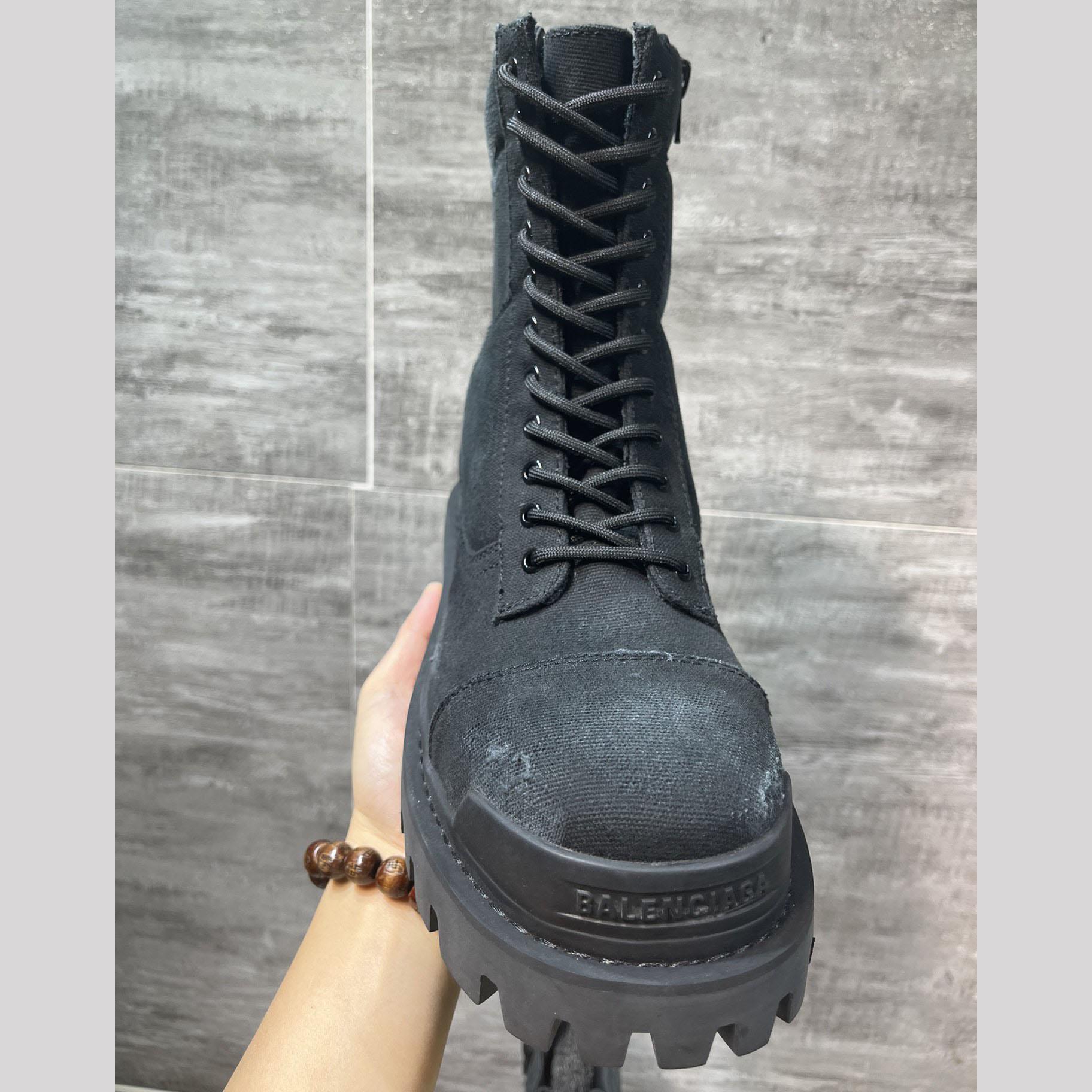 Balenciaga Combat Strike 20mm Boot In Black Cotton Canvas - DesignerGu