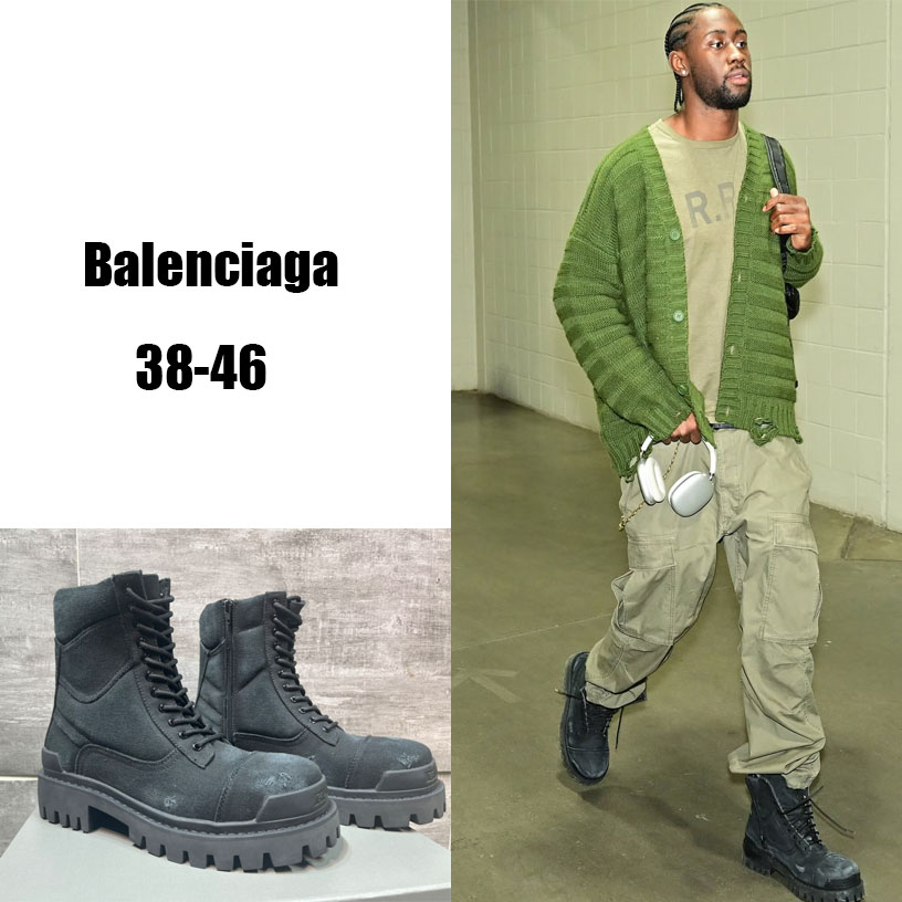 Balenciaga Combat Strike 20mm Boot In Black Cotton Canvas - DesignerGu