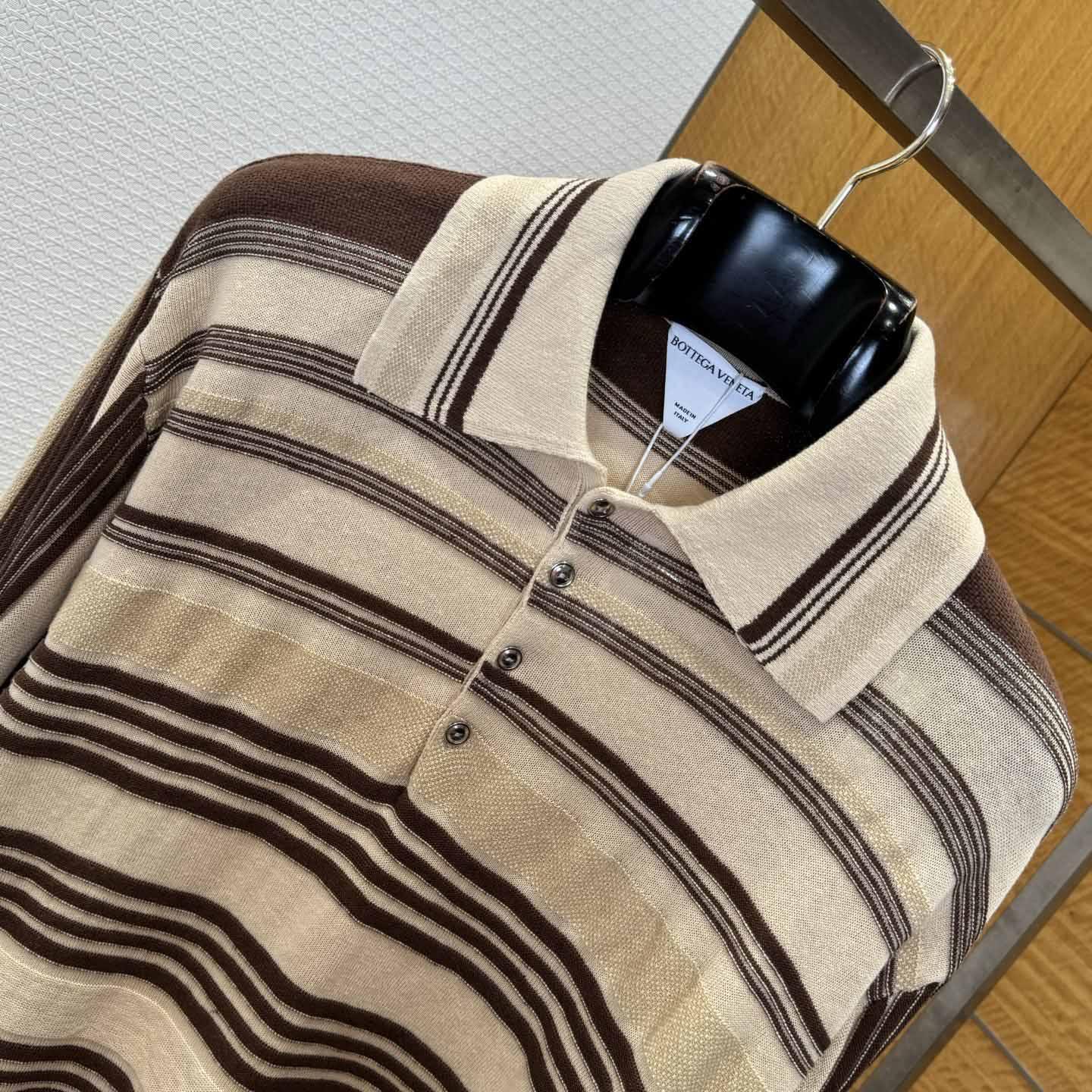 Bottega Veneta Men's Striped Linen-Blend Polo Shirt - DesignerGu