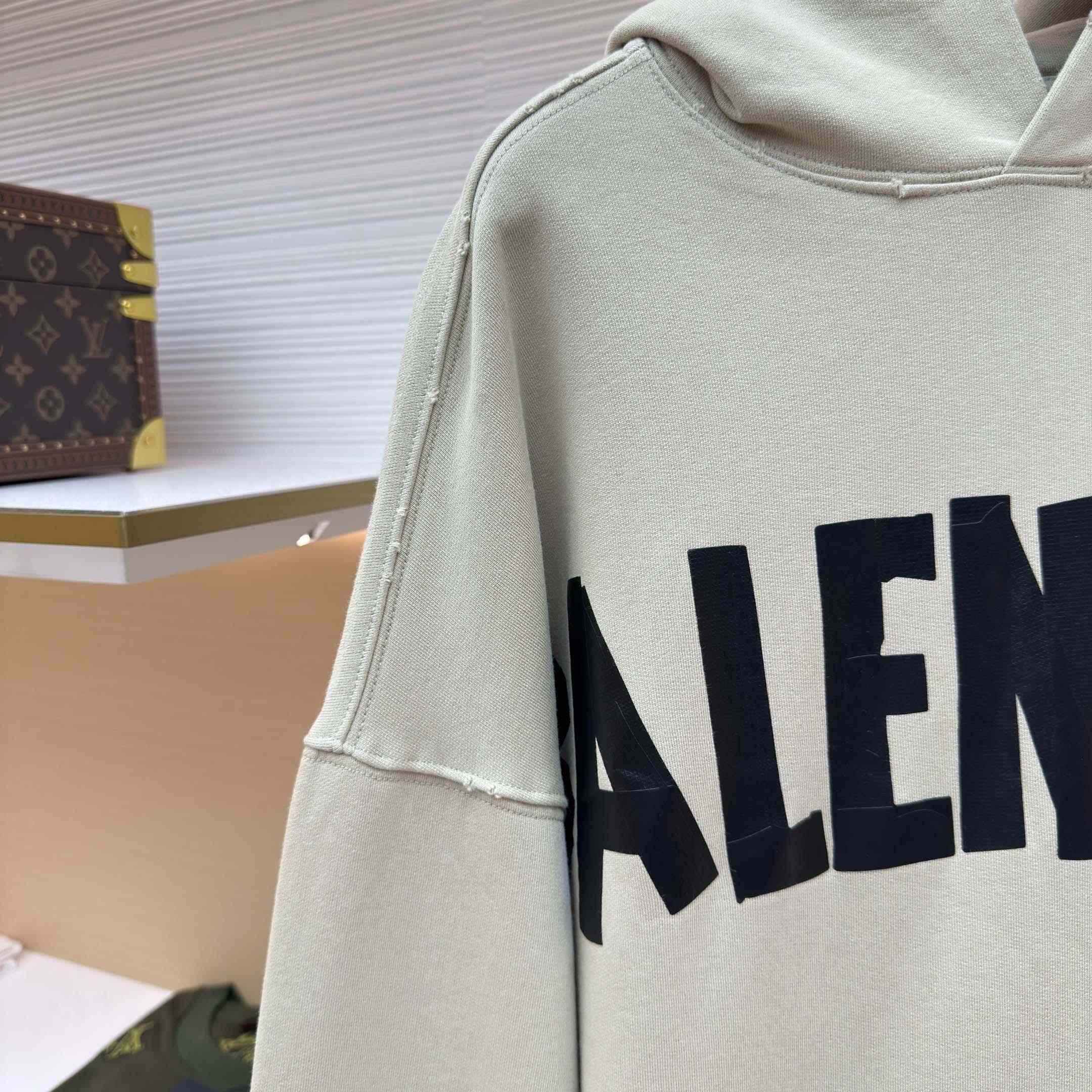 Balenciaga Tape Type Ripped Hoodie In Beige Dry leece - DesignerGu