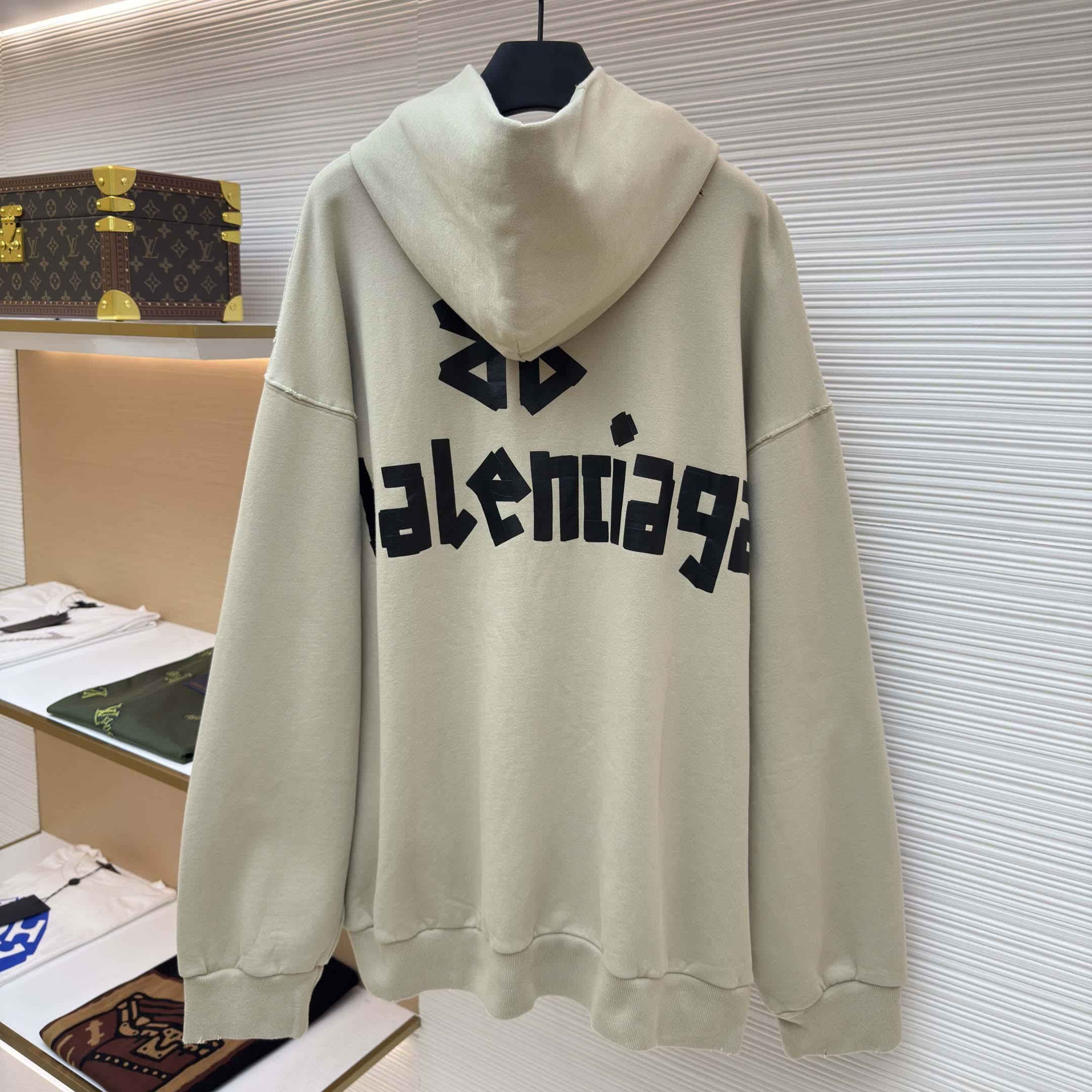 Balenciaga Tape Type Ripped Hoodie In Beige Dry leece - DesignerGu