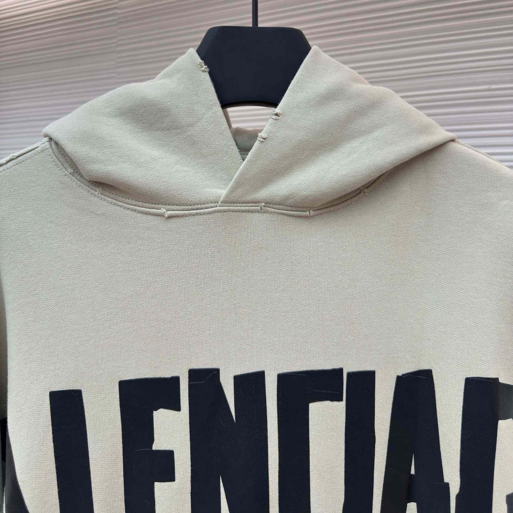 Balenciaga Tape Type Ripped Hoodie In Beige Dry leece - DesignerGu