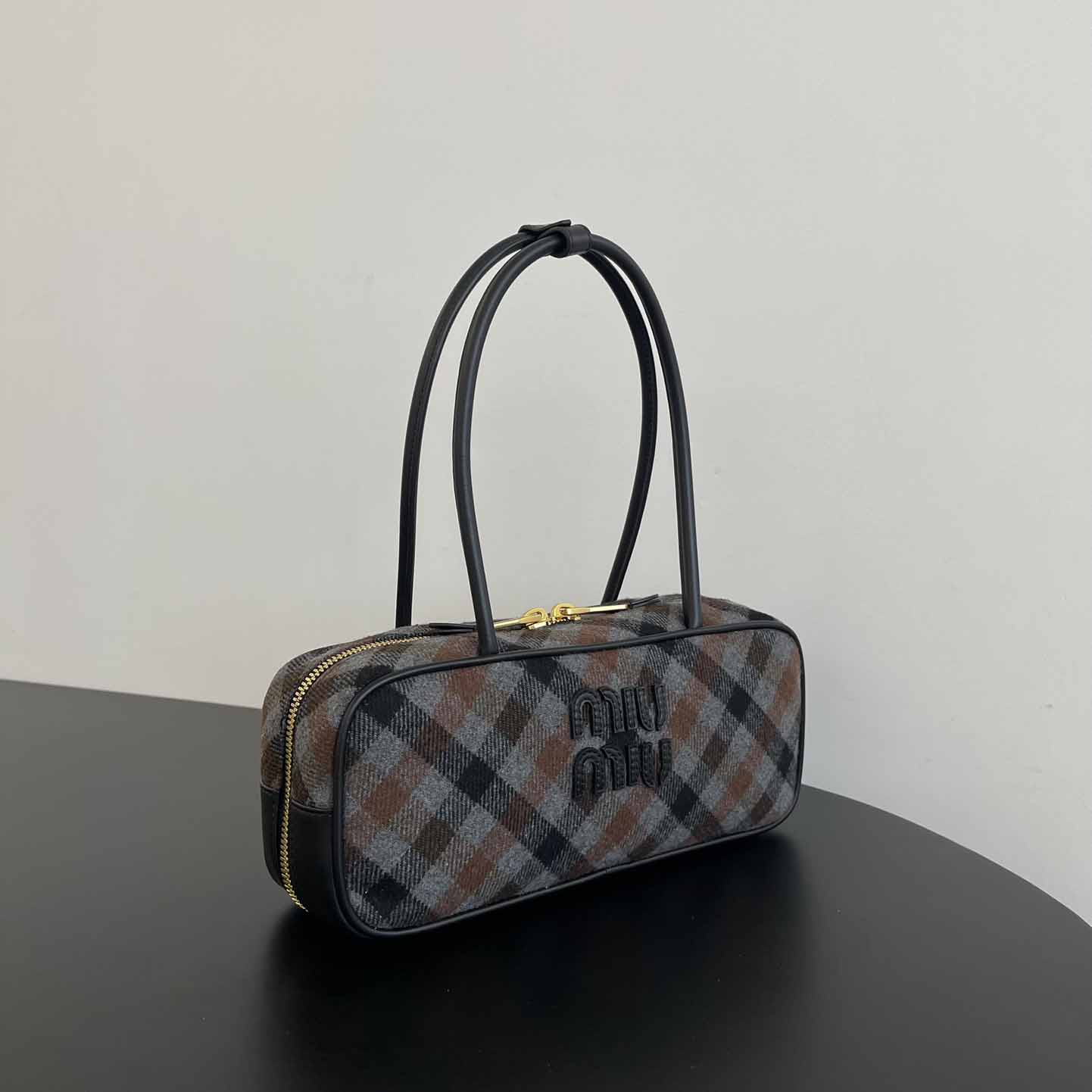 Miu Miu Beau Plaid And Leather Bag - DesignerGu
