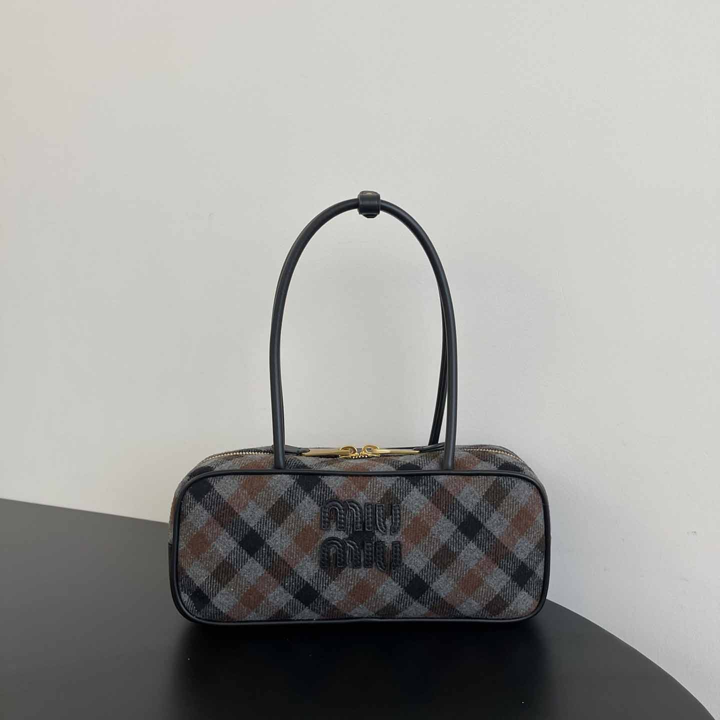 Miu Miu Beau Plaid And Leather Bag - DesignerGu