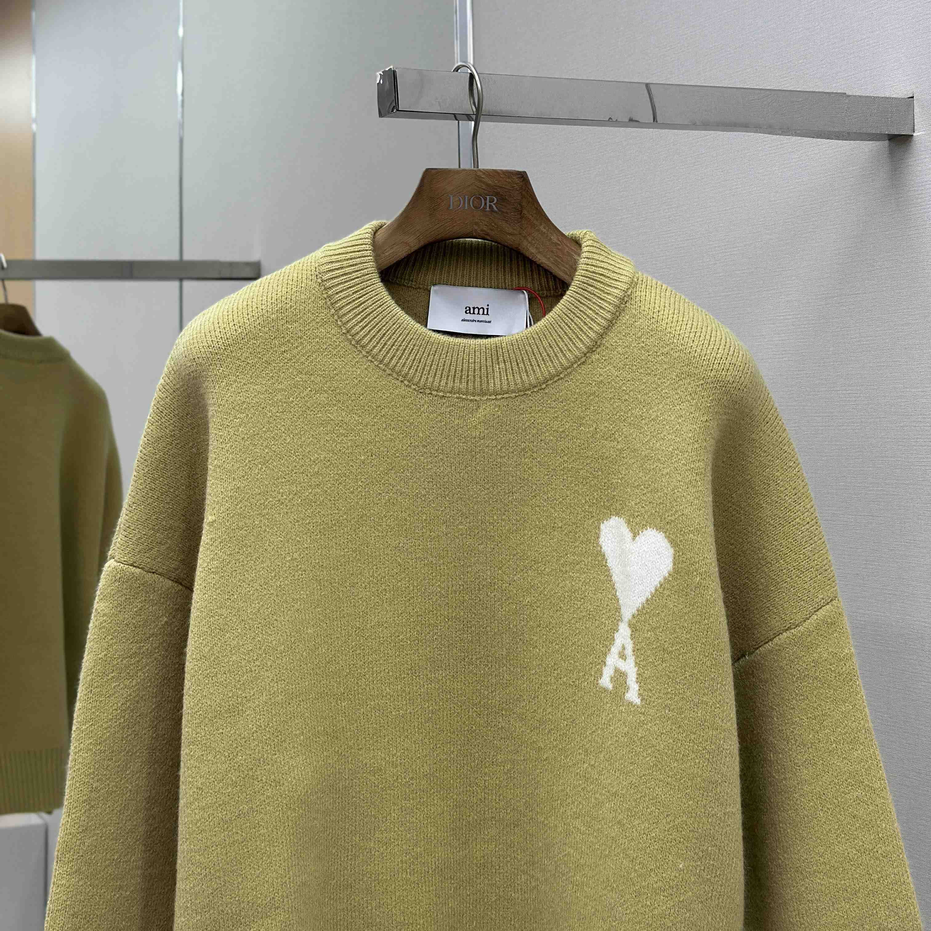 AMI Paris Yellow Alpaca Ami De Coeur Crewneck Sweater - DesignerGu