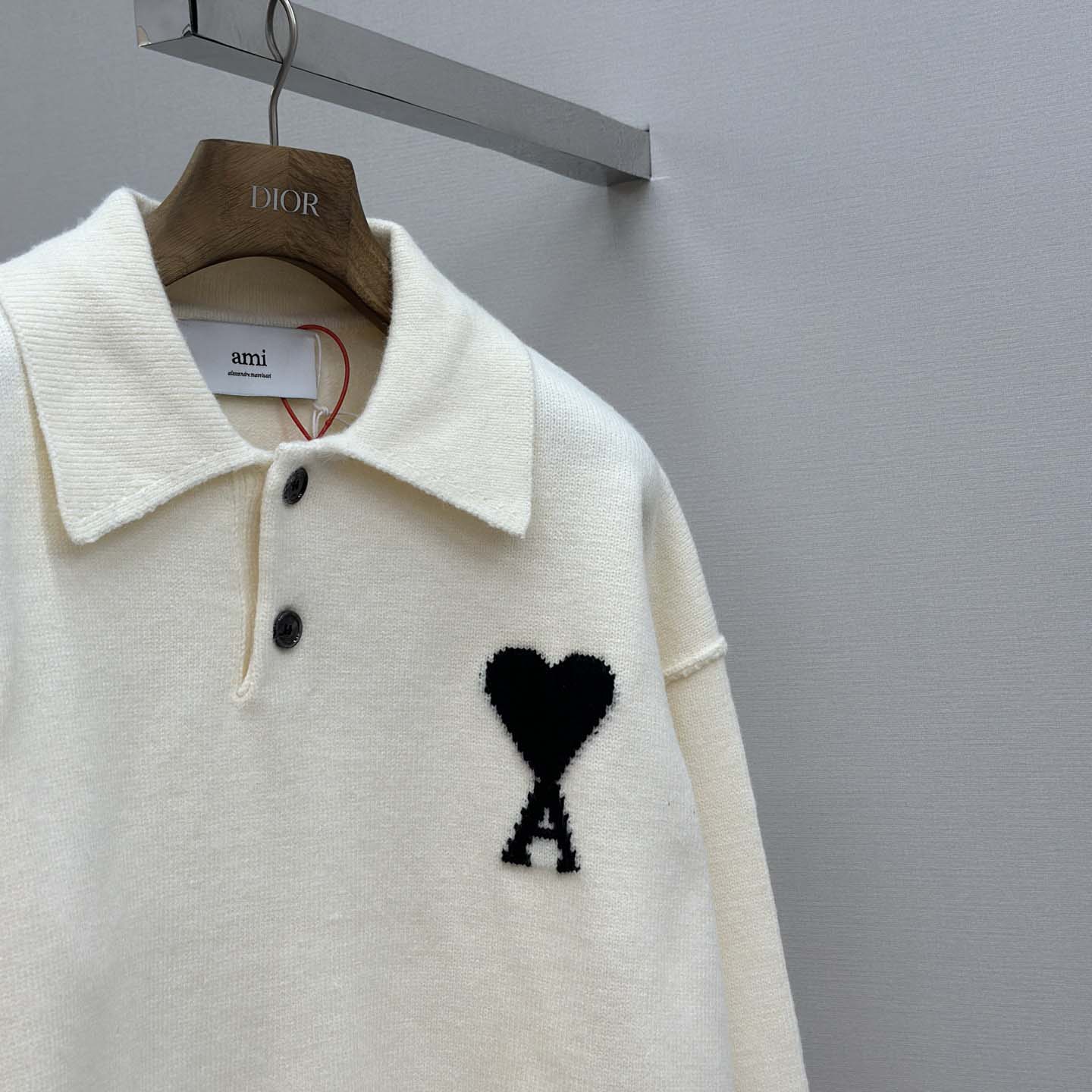 AMI Paris White Wool Ami De Coeur Polo - DesignerGu