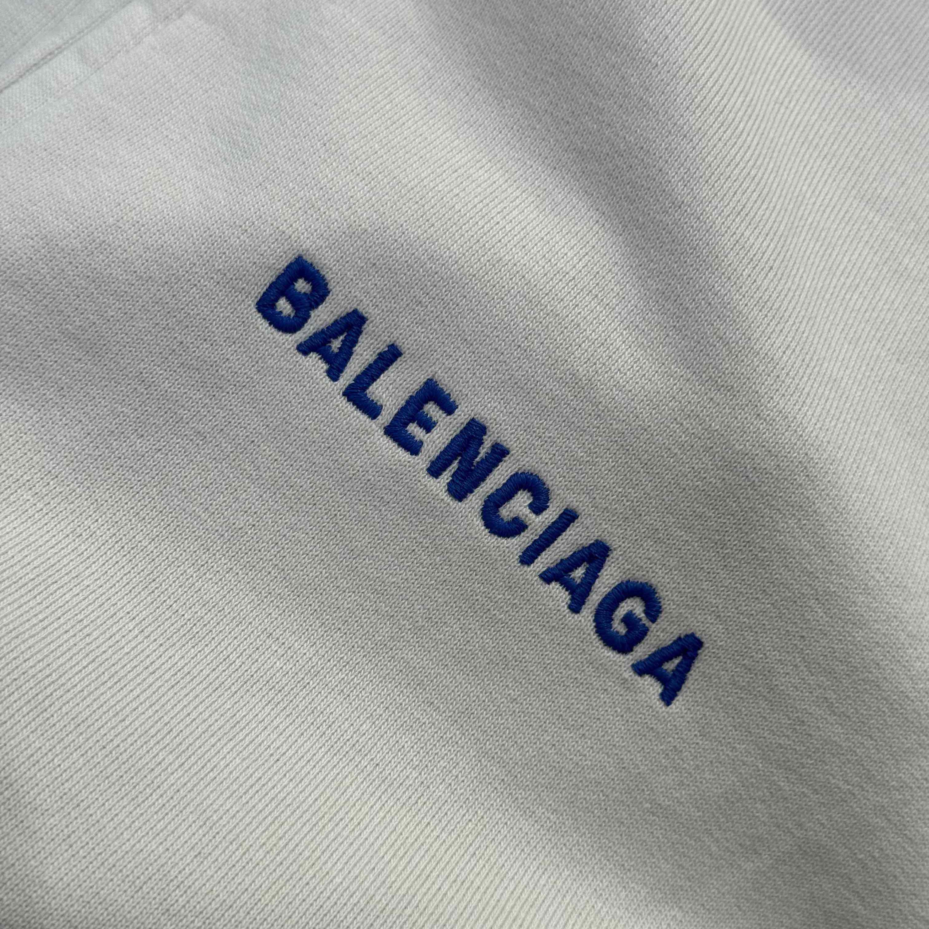 Balenciaga Back Zip-Up Hoodie Regular Fit In Dirty White And Blue Dry Fleece - DesignerGu