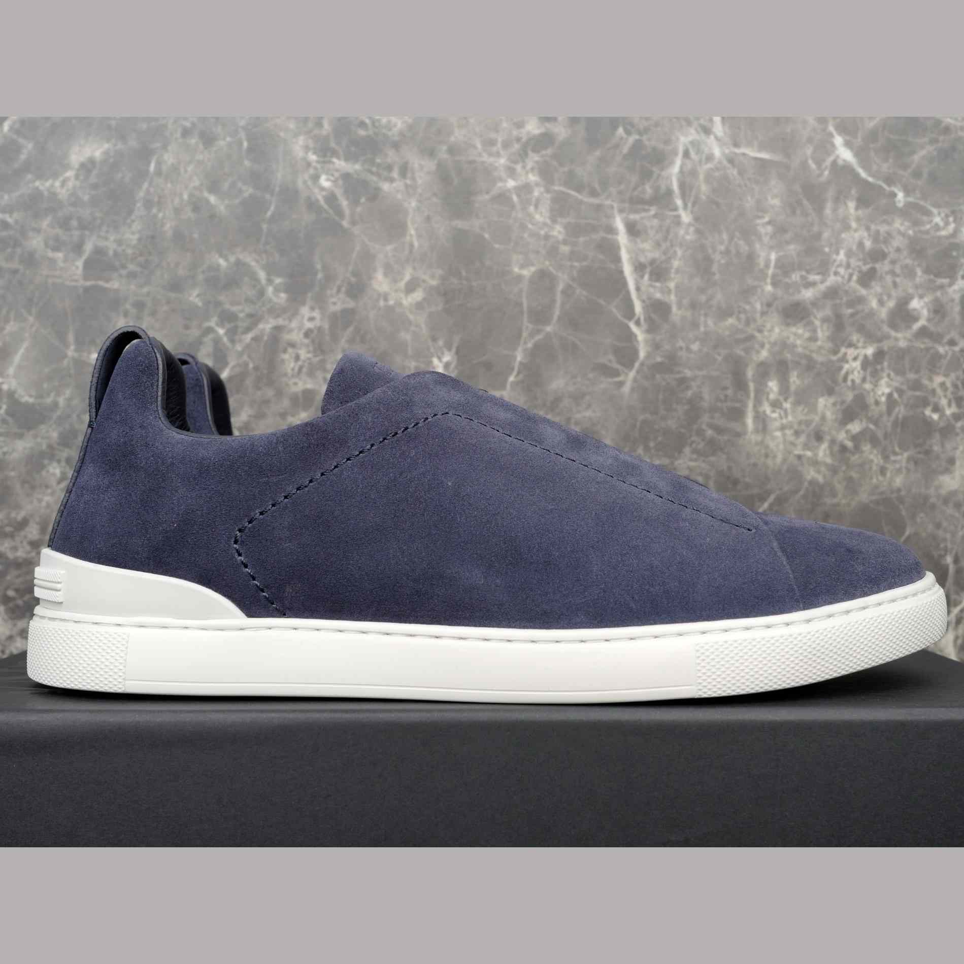 Zegna Utility Blue suede Triple Stitch™ Sneakers - DesignerGu