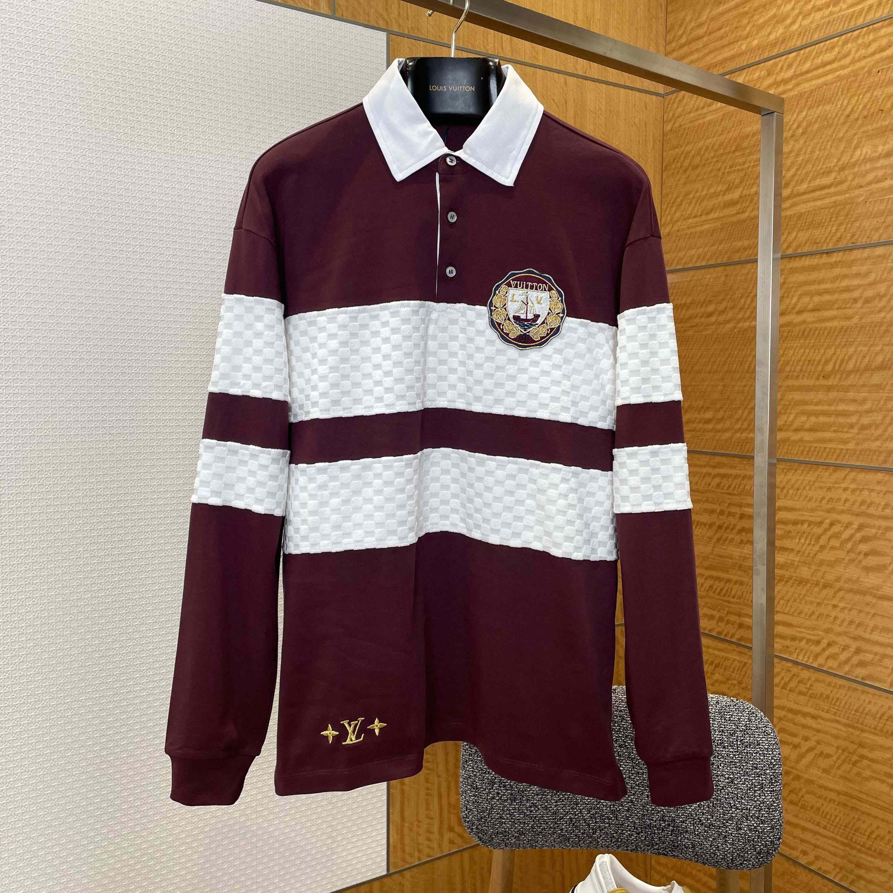 Louis Vuitton Damier Striped Long-Sleeved Polo Shirt   1AIKBY - DesignerGu