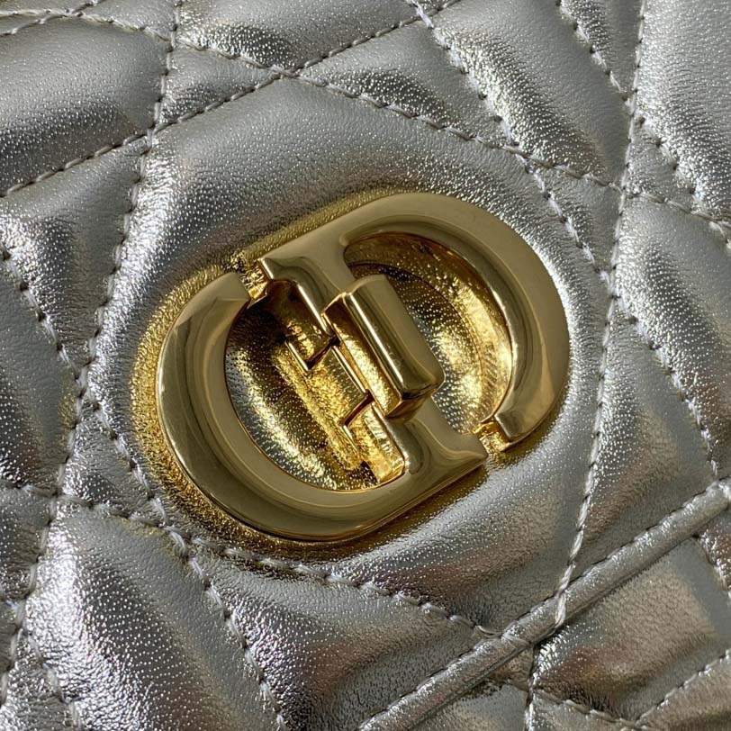 Dior Miss Caro Top Handle Pouch Metallic Pale Gold-Tone Macrocannage Calfskin  - DesignerGu