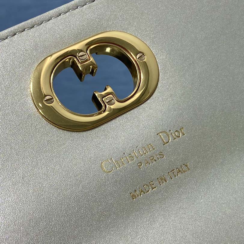Dior Miss Caro Top Handle Pouch Metallic Pale Gold-Tone Macrocannage Calfskin  - DesignerGu