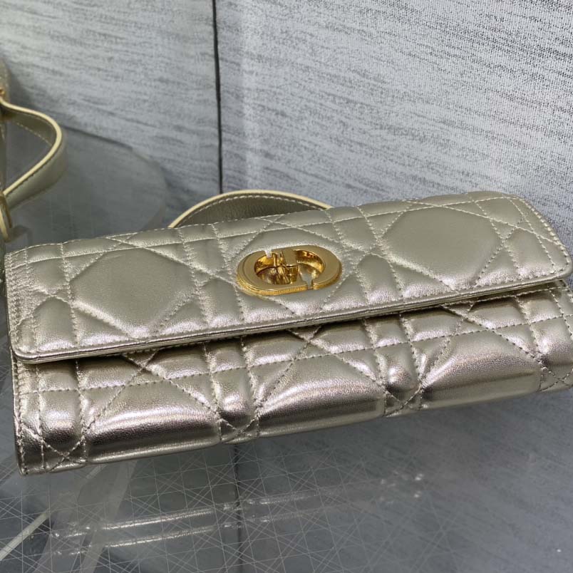 Dior Miss Caro Top Handle Pouch Metallic Pale Gold-Tone Macrocannage Calfskin  - DesignerGu