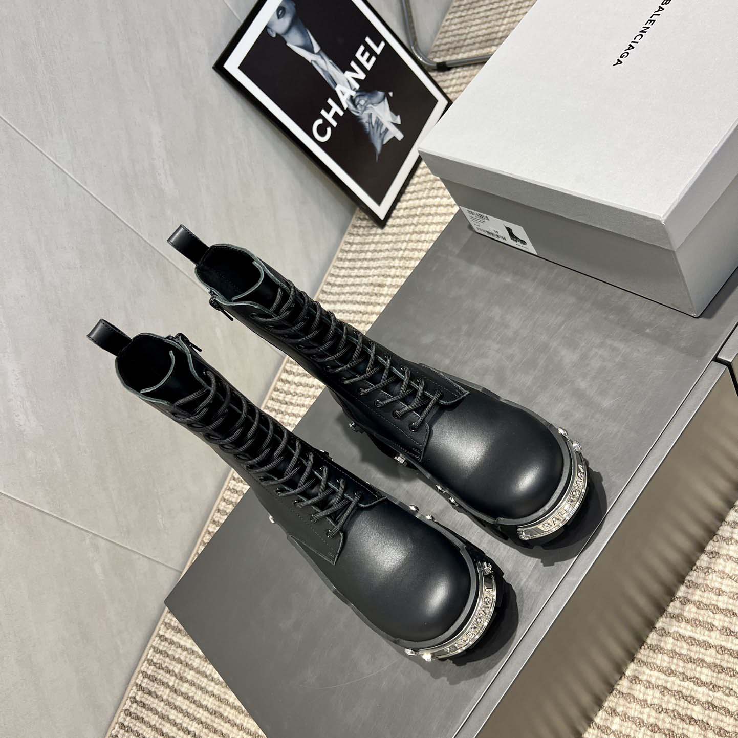 Balenciaga Bulldozer Lace-Up Boot in black matte smooth calfskin - DesignerGu