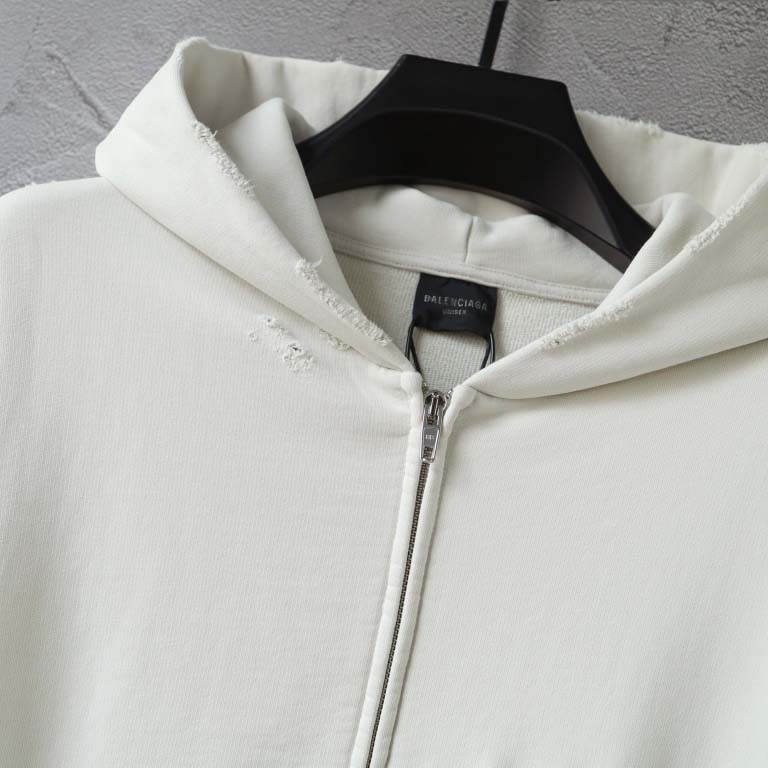 Balenciaga Back Zip-Up Hoodie Regular Fit in dirty white and blue - DesignerGu