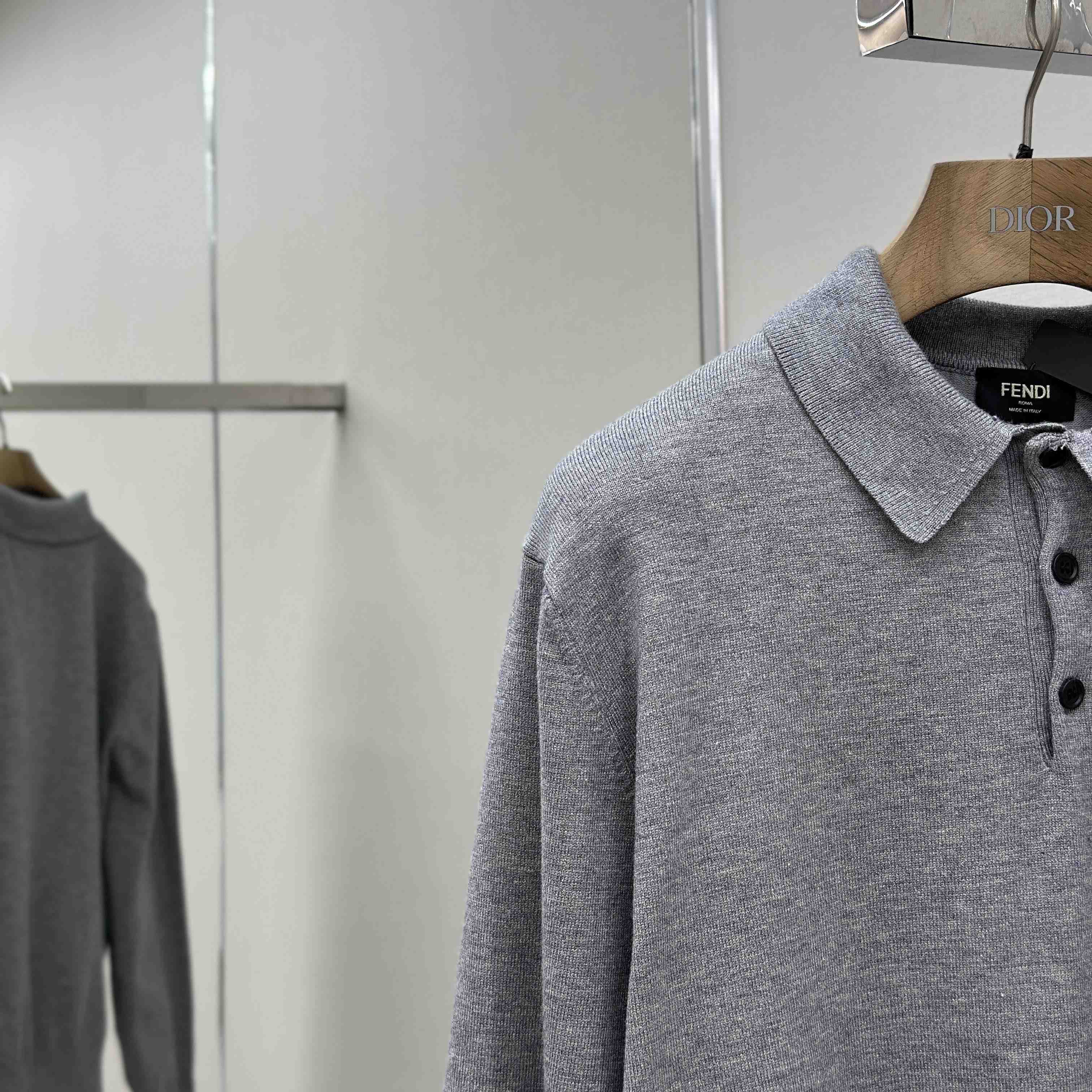 Fendi Gray Wool Polo Shirt - DesignerGu