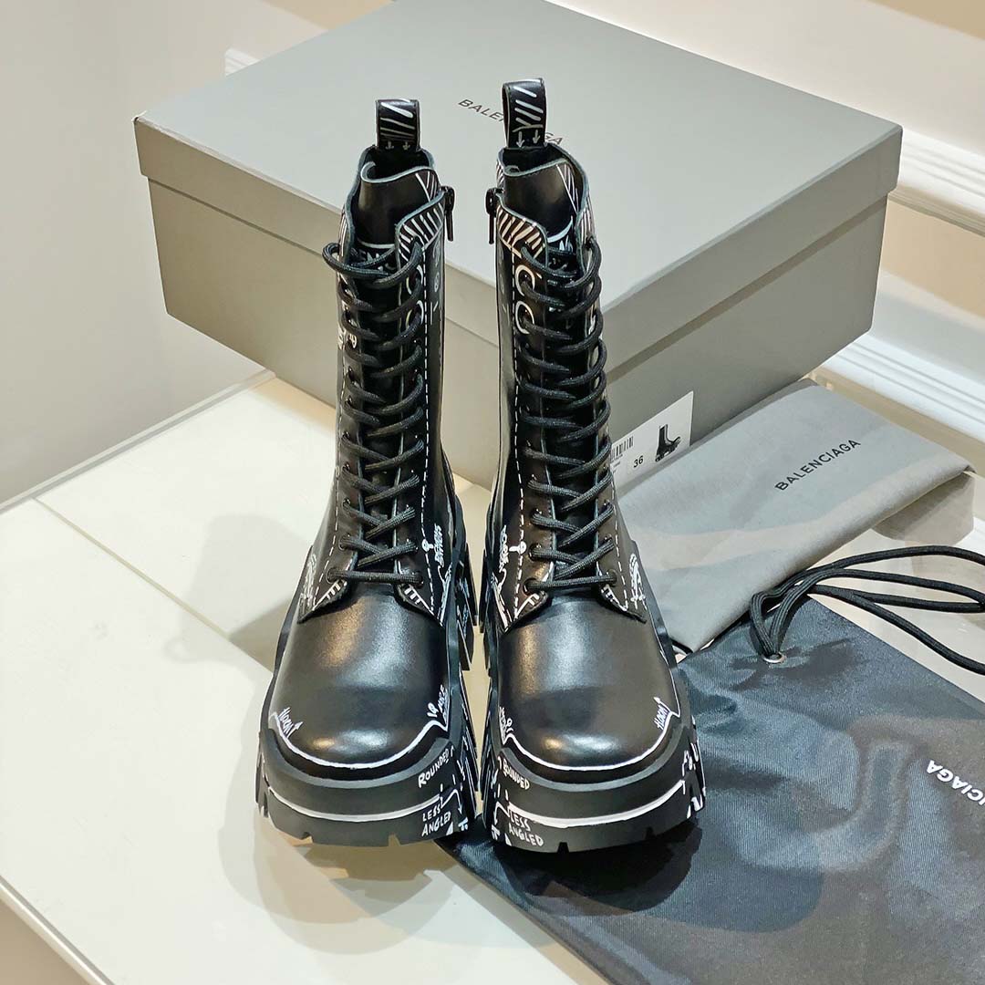 Balenciaga Bulldozer Lace-Up Boot In Black  - DesignerGu