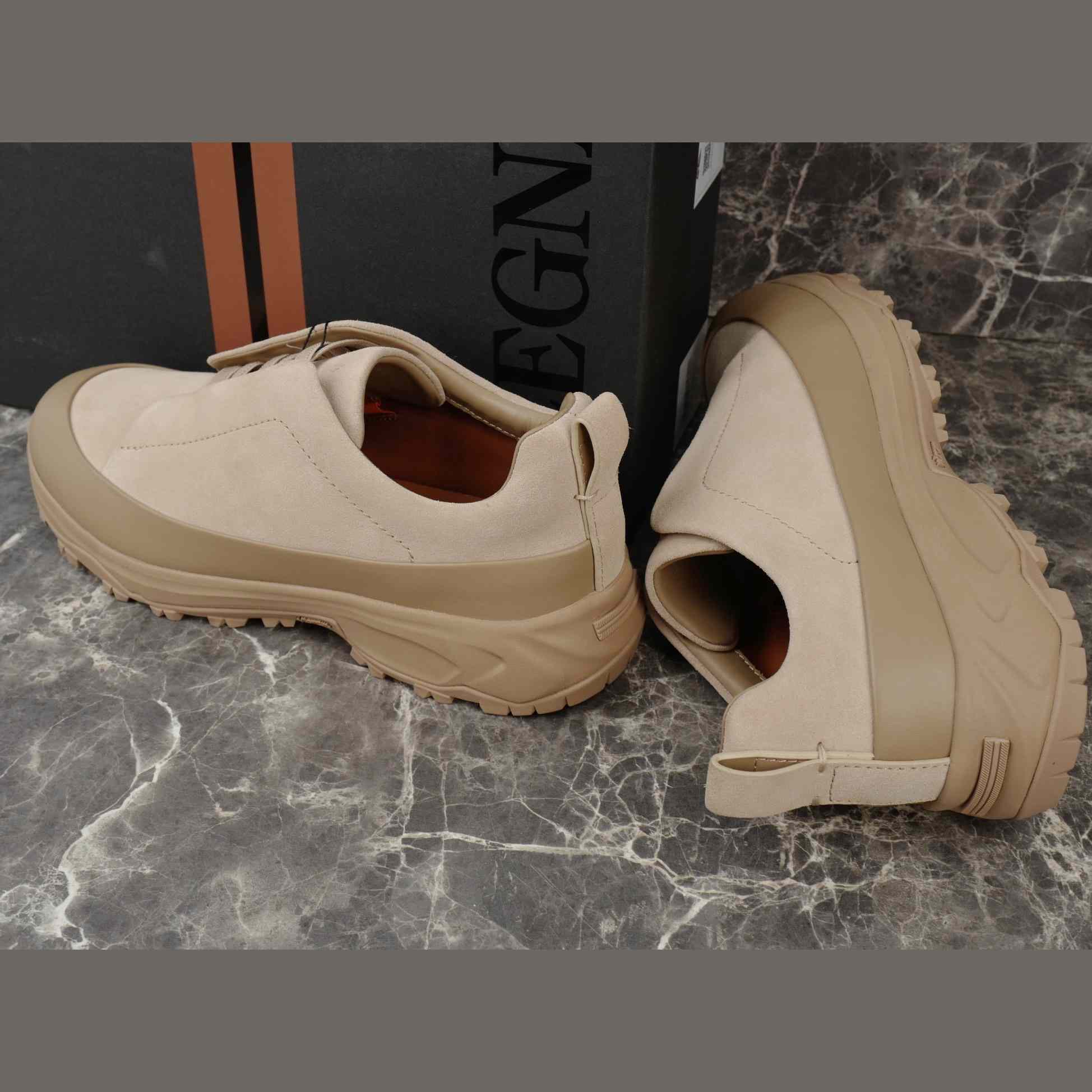 Zegna Light Taupe Leather and Suede Triple Stitch™ Monte Sneakers - DesignerGu