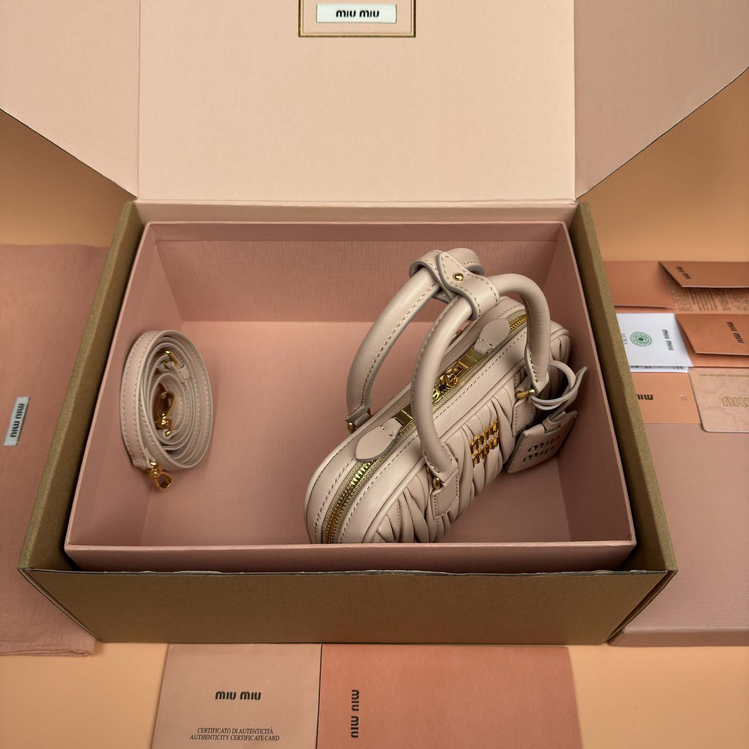 Miu Miu Powder Pink Arcadie Matelassé Nappa Leather Mini-bag - DesignerGu