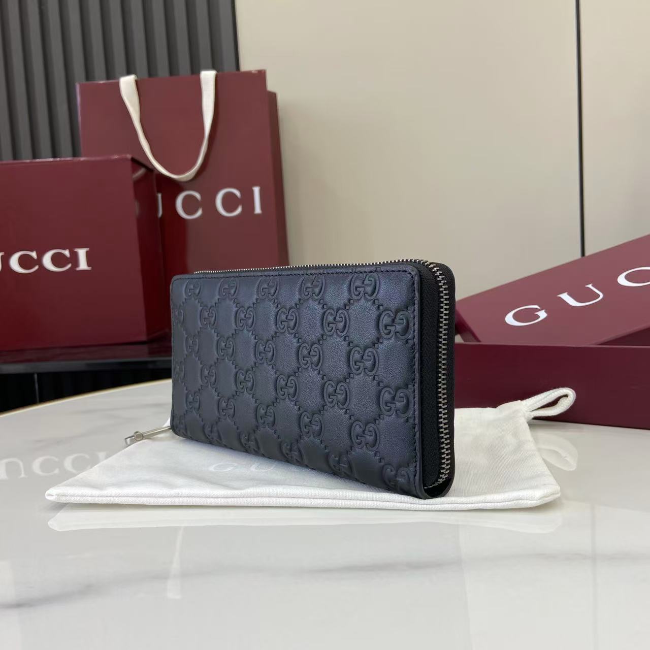 Gucci GG Emblem Zip Around Wallet - DesignerGu