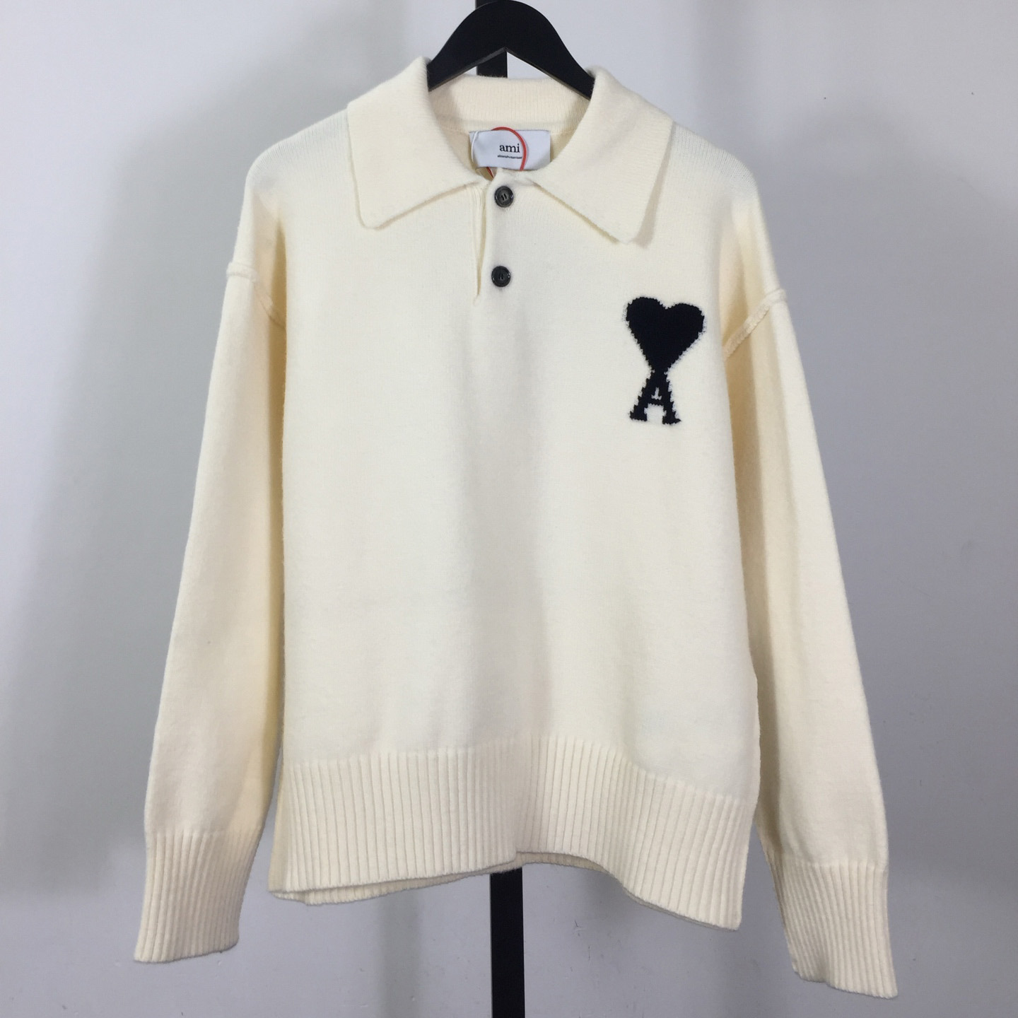 AMI Paris Ami De Coeur Wool Polo Shirt - DesignerGu