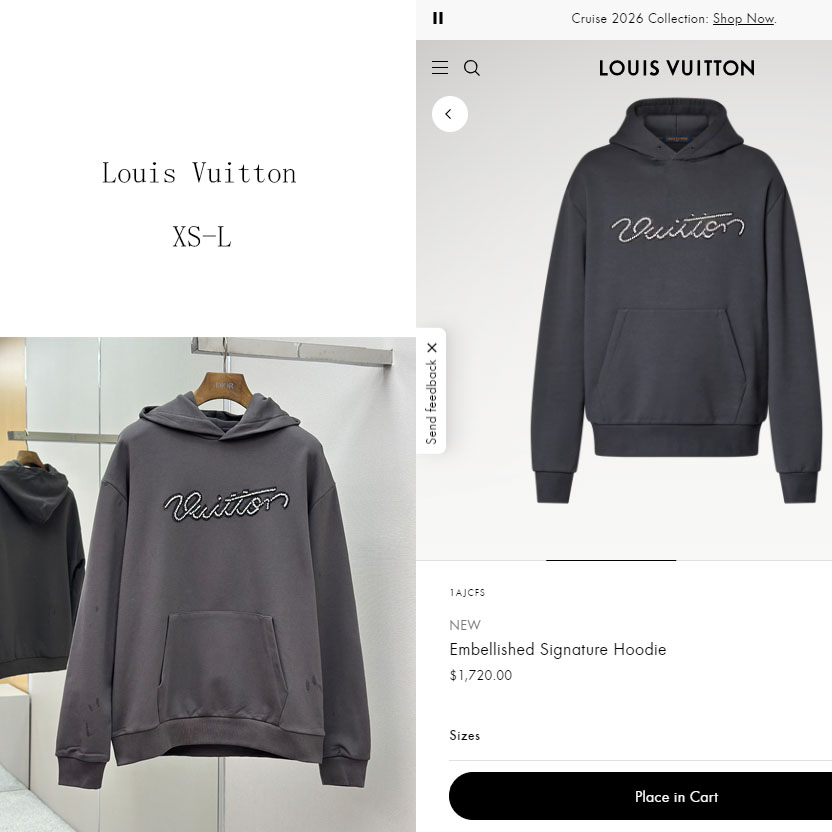 Louis Vuitton Embellished Signature Hoodie   1AJCFS - DesignerGu