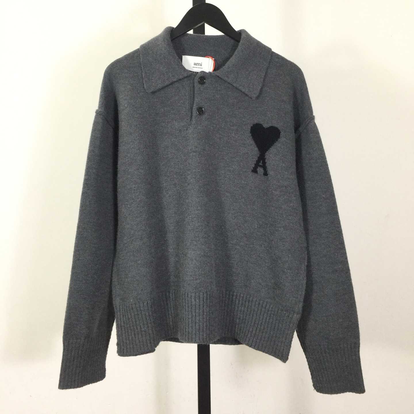 AMI Paris Ami De Coeur Wool Polo Shirt - DesignerGu