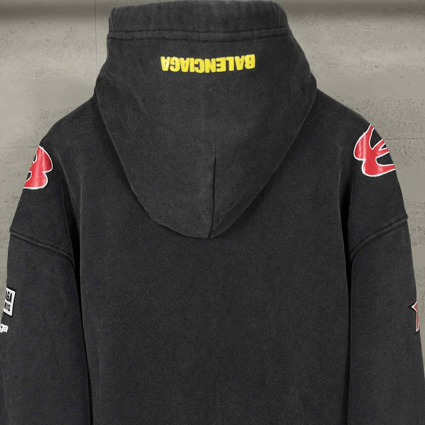Balenciaga Sponsor Logos Large Zip-Up Hoodie In Faded Washed Black - DesignerGu
