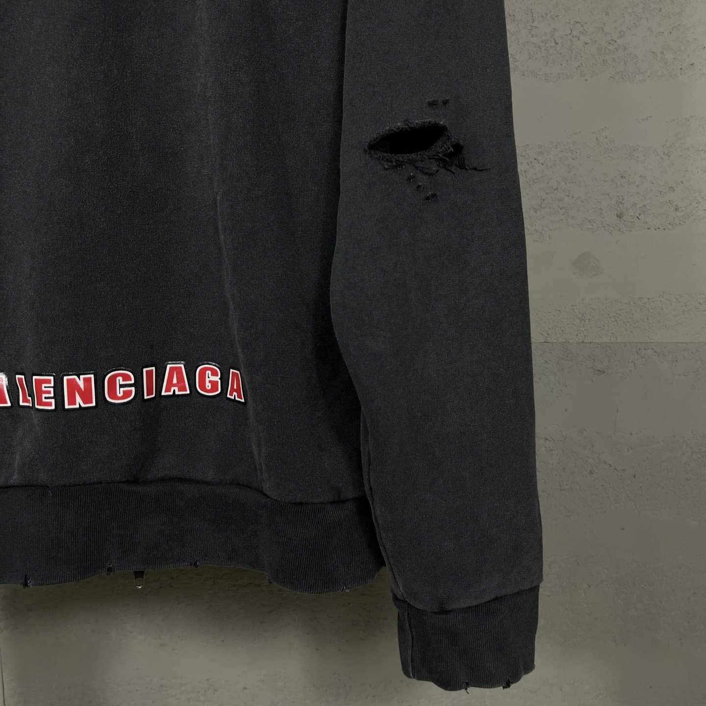 Balenciaga Sponsor Logos Large Zip-Up Hoodie In Faded Washed Black - DesignerGu