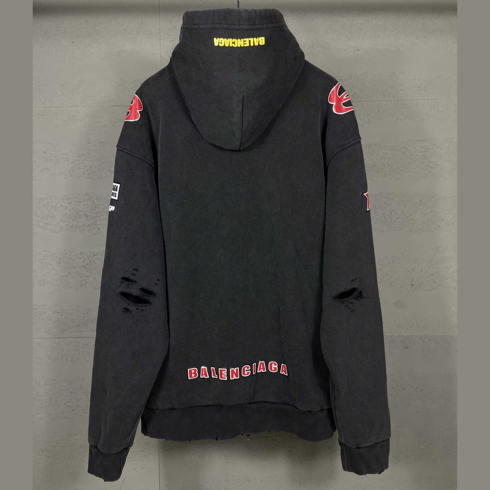 Balenciaga Sponsor Logos Large Zip-Up Hoodie In Faded Washed Black - DesignerGu