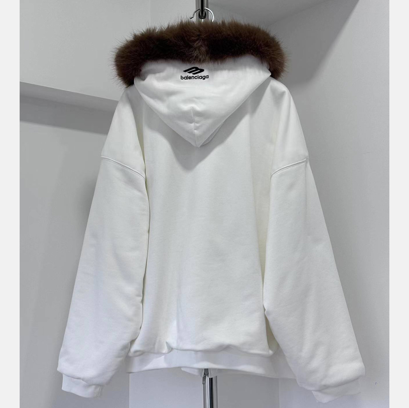 Balenciaga Fluffy Zip-Up Hoodie In Chalky White Medium Fleece - DesignerGu