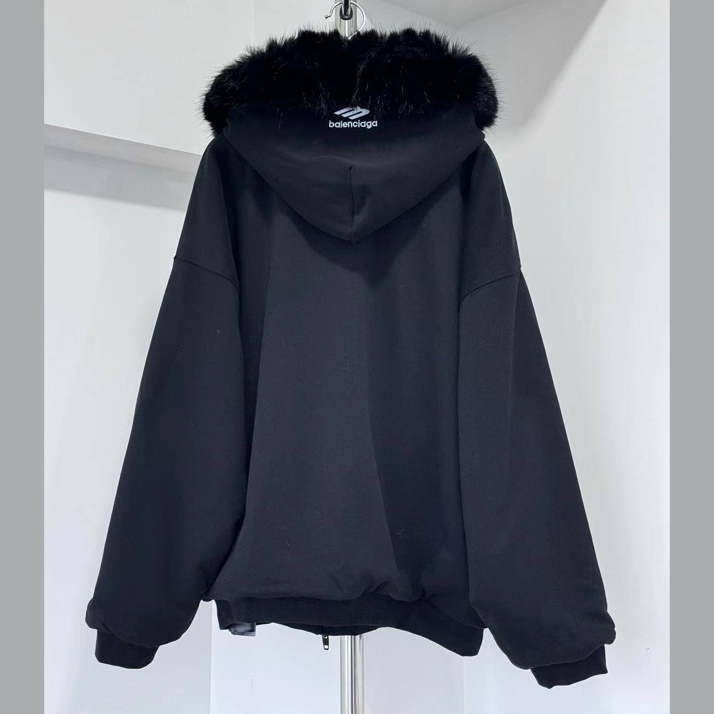 Balenciaga Fluffy Zip-Up Hoodie In Washed Black Medium Fleece - DesignerGu