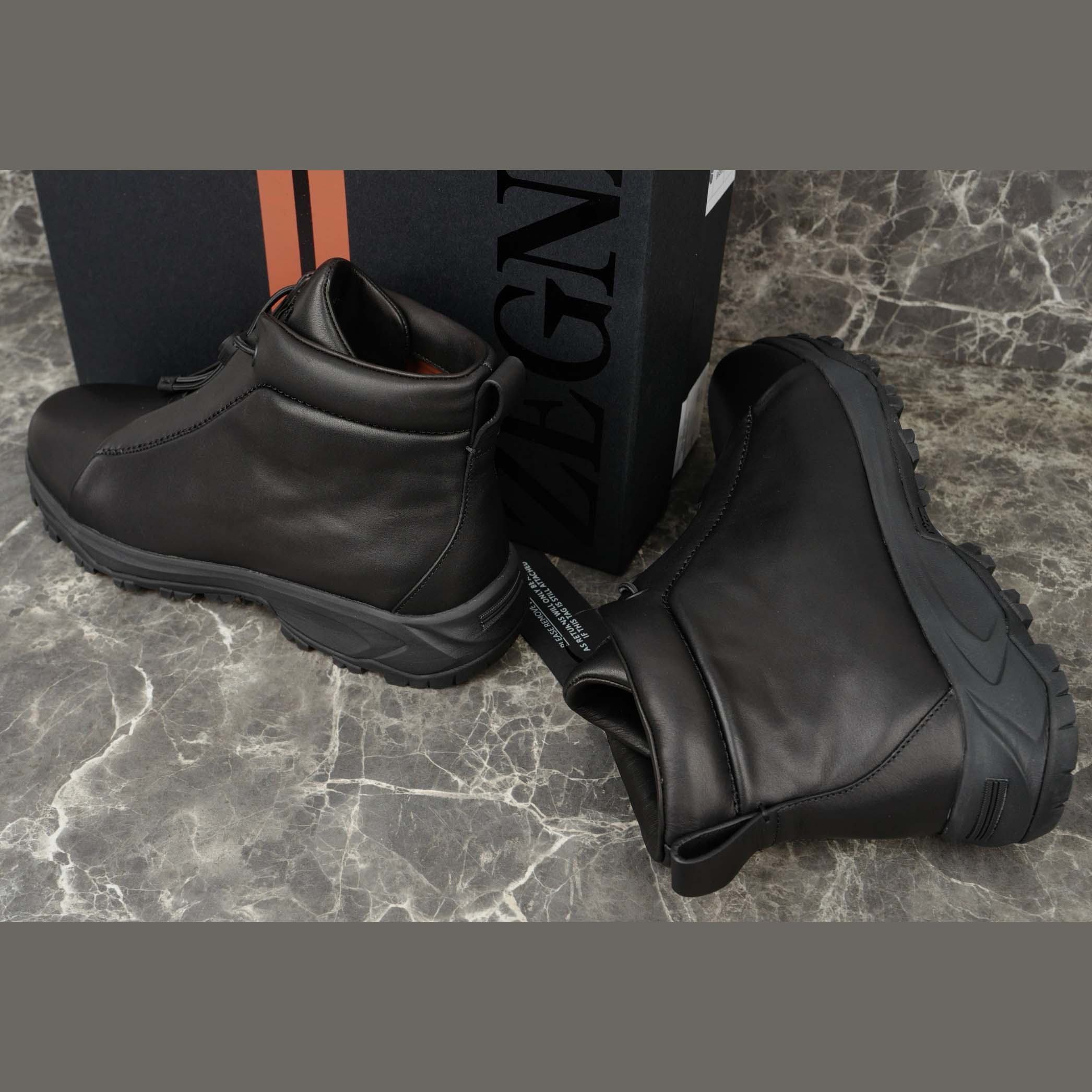 Zegna Black Leather Triple Stitch™ Vetta Sneakers - DesignerGu