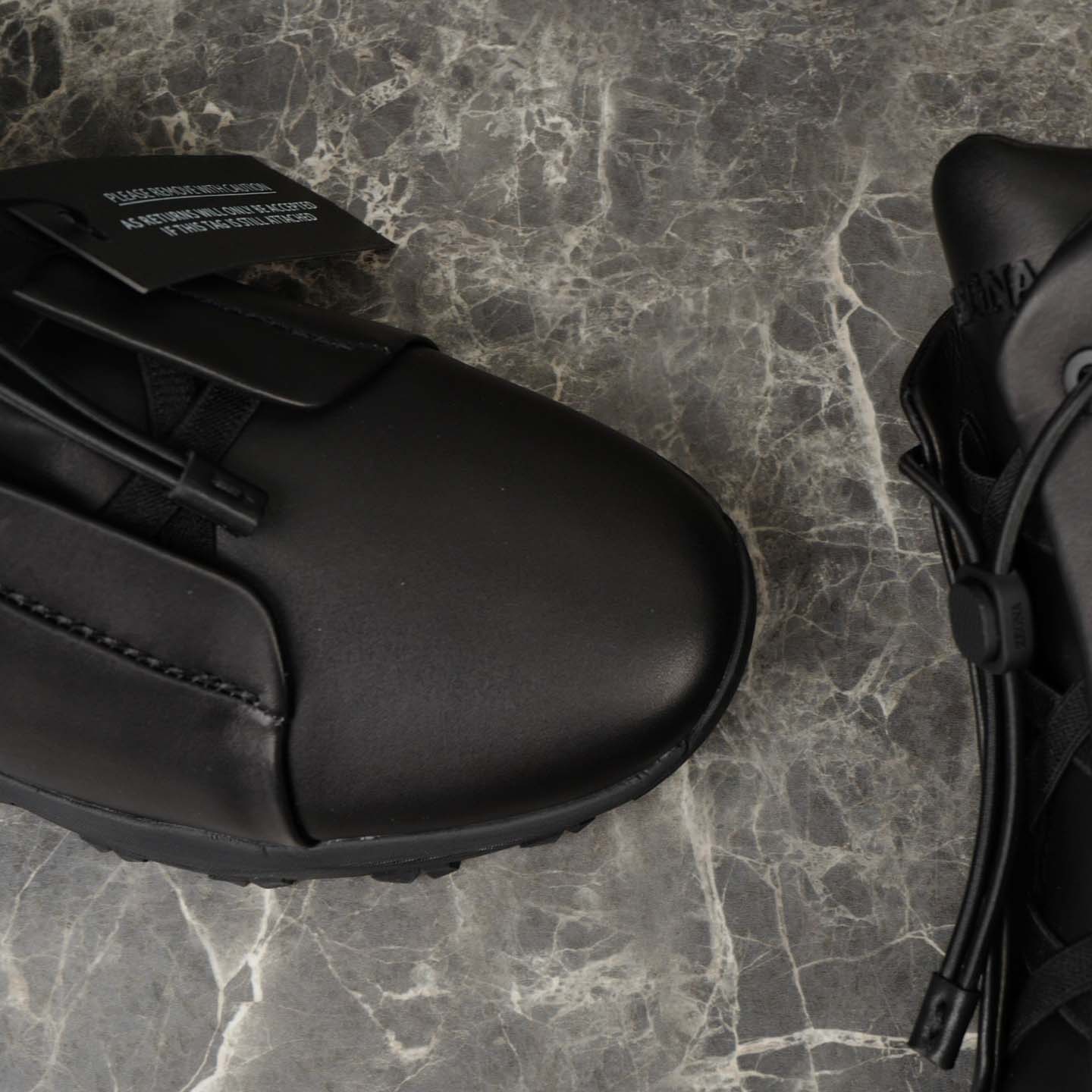 Zegna Black Leather Triple Stitch™ Vetta Sneakers - DesignerGu