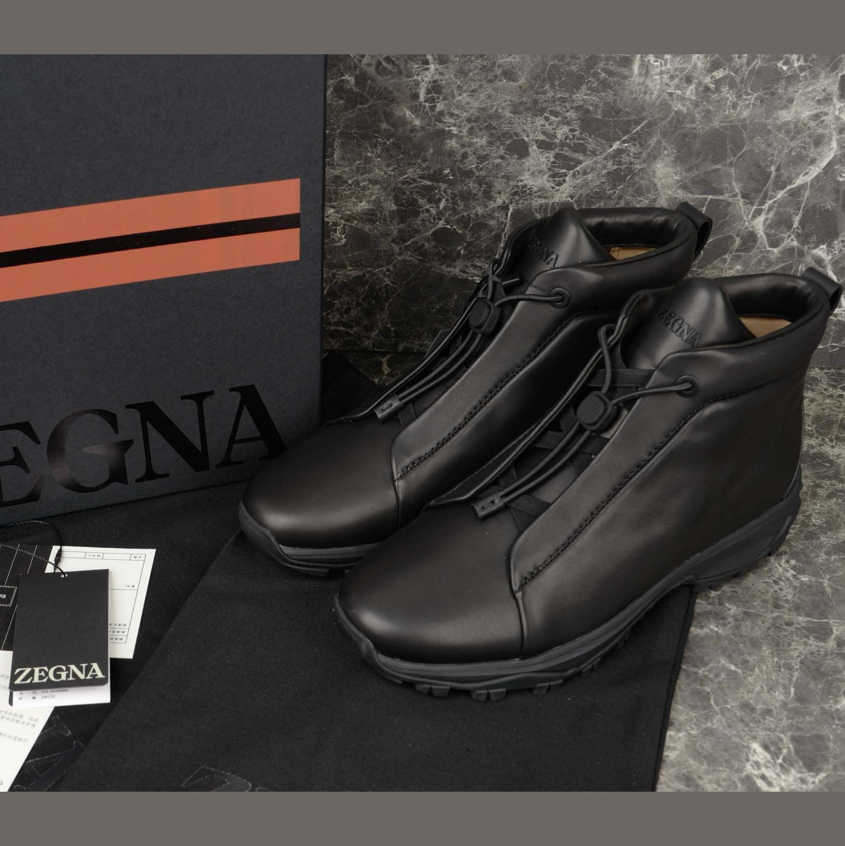 Zegna Black Leather Triple Stitch™ Vetta Sneakers - DesignerGu