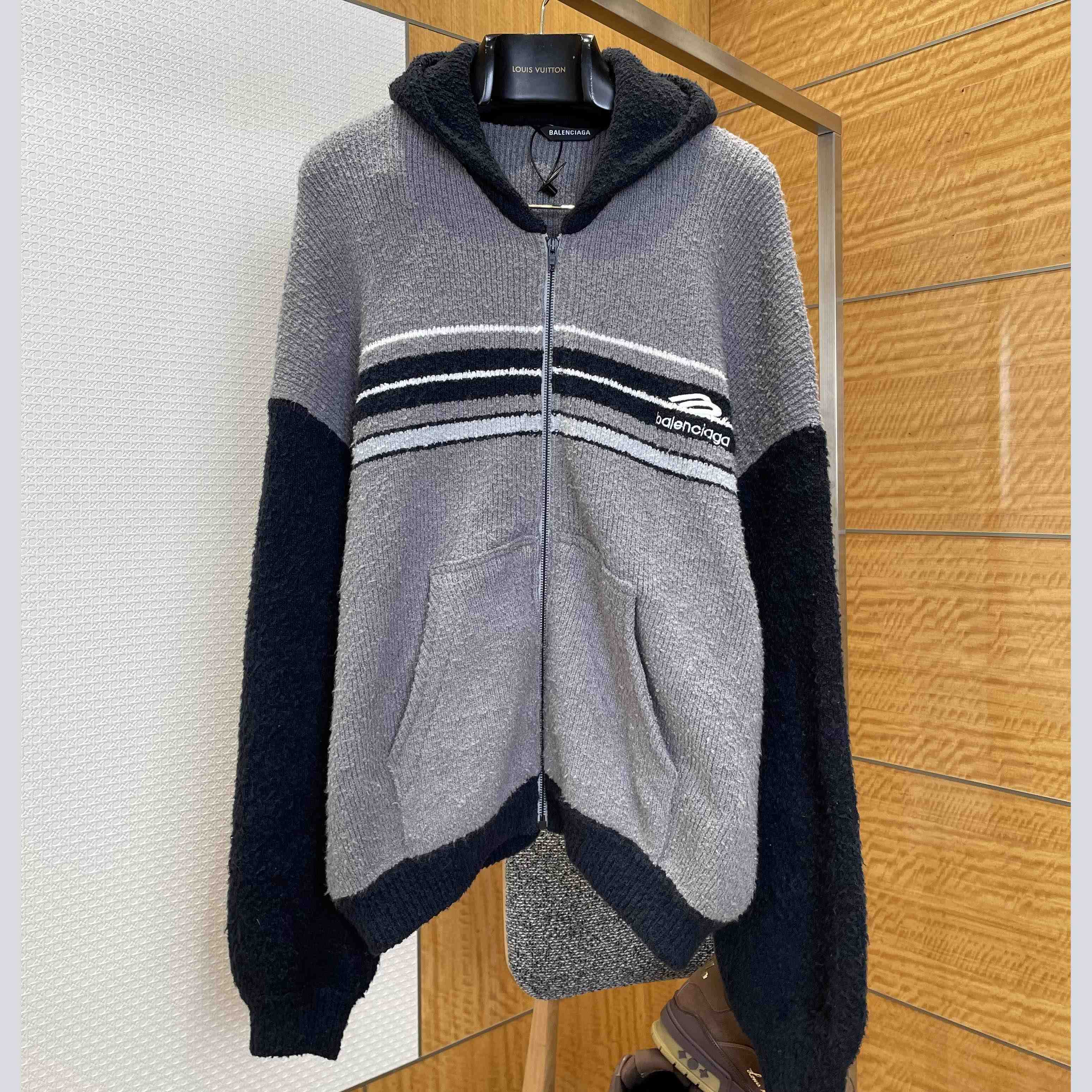 Balenciaga Fluffy Zip-Up Hoodie In Grey - DesignerGu