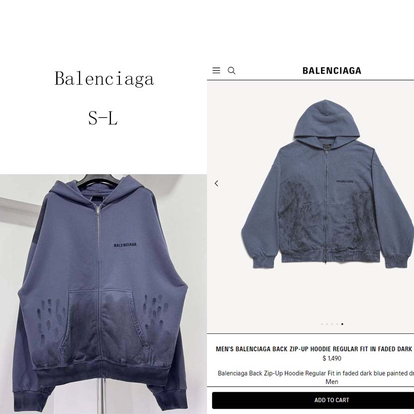 Balenciaga Back Zip-Up Hoodie Regular Fit in faded dark blue - DesignerGu