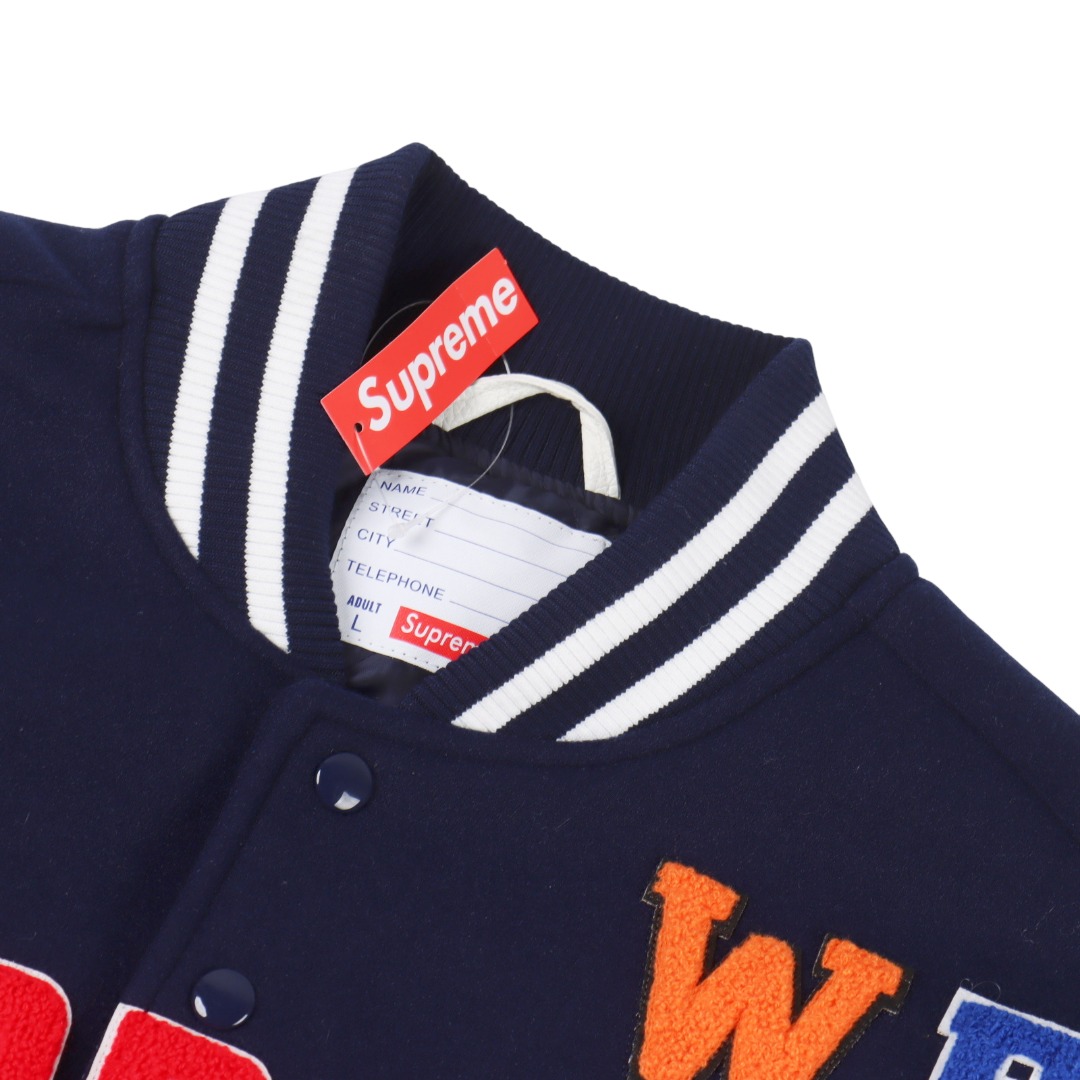 Supreme Praises Varsity Jacket 'Navy' - DesignerGu