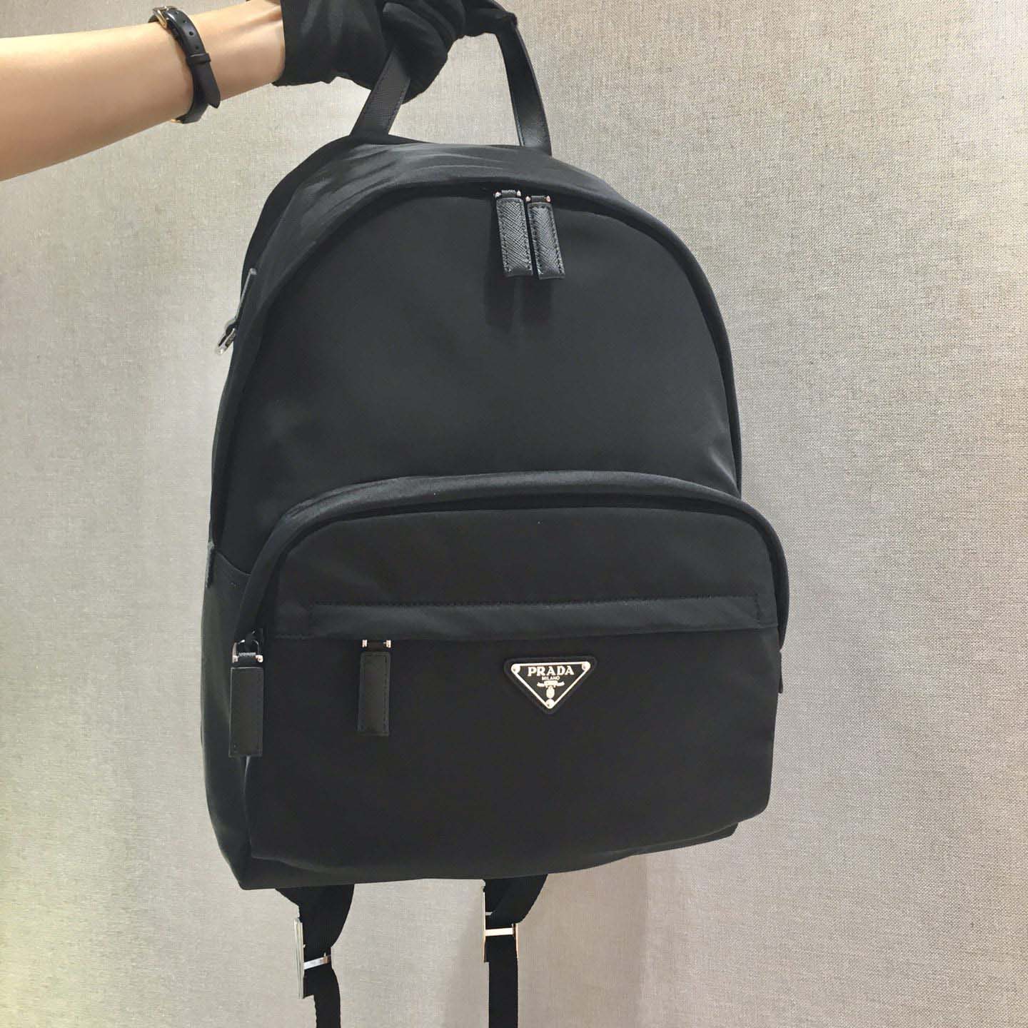 Prada Black Nylon And Saffiano Backpack   29*40*17cm - DesignerGu