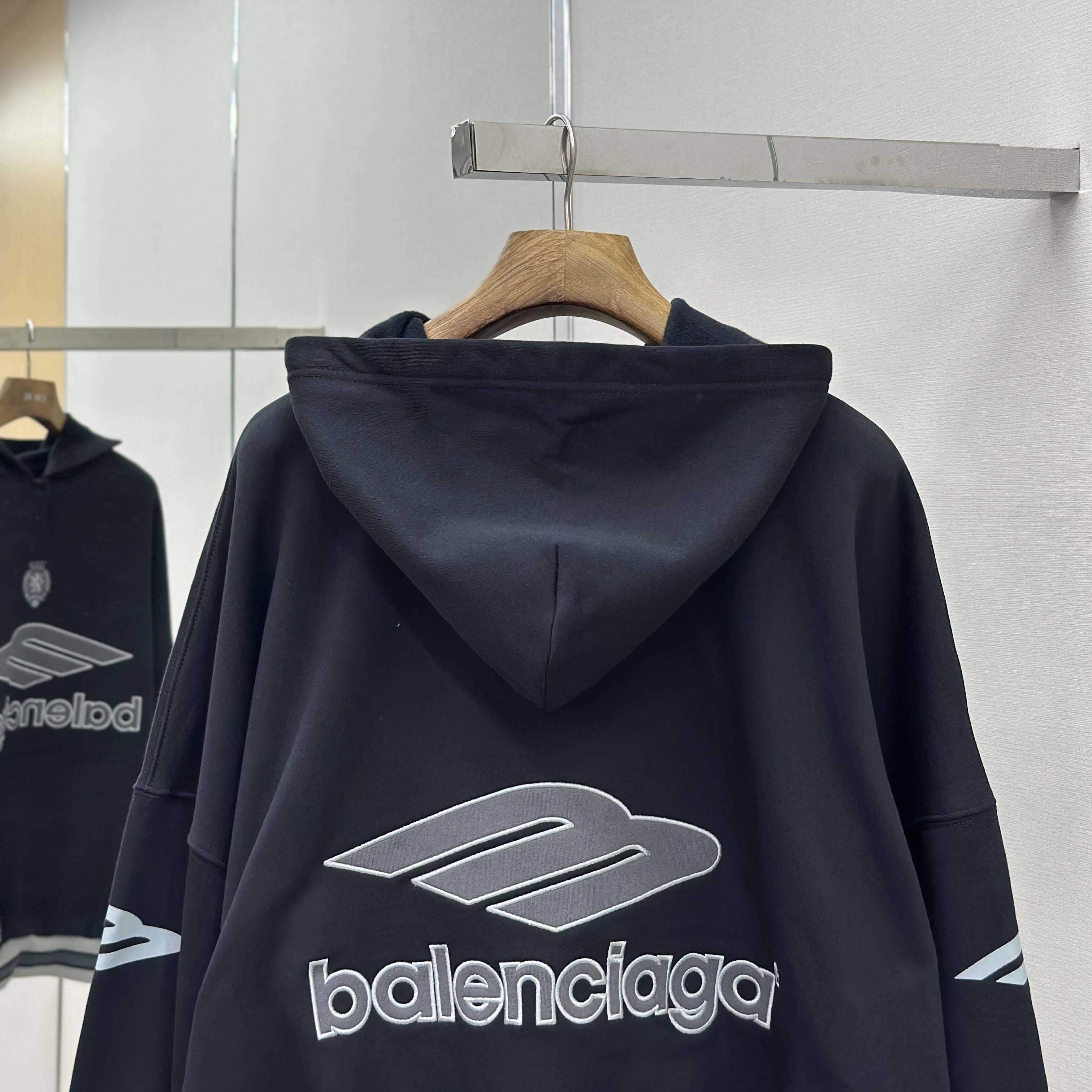 Balenciaga 3B Football Polo Hoodie In Black - DesignerGu