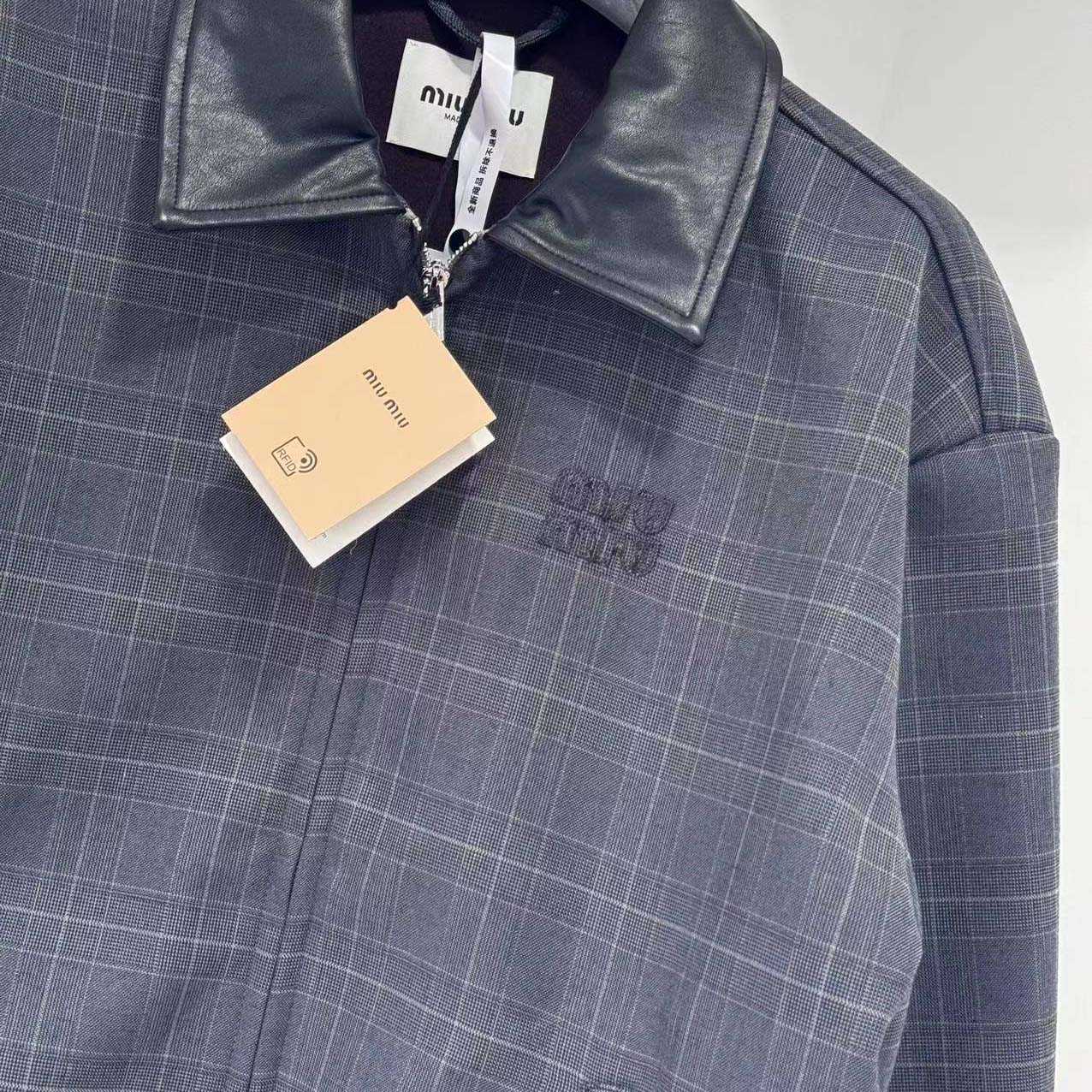 Miu Miu Prince Of Wales Check And bonded Jersey Blouson Jacket - DesignerGu