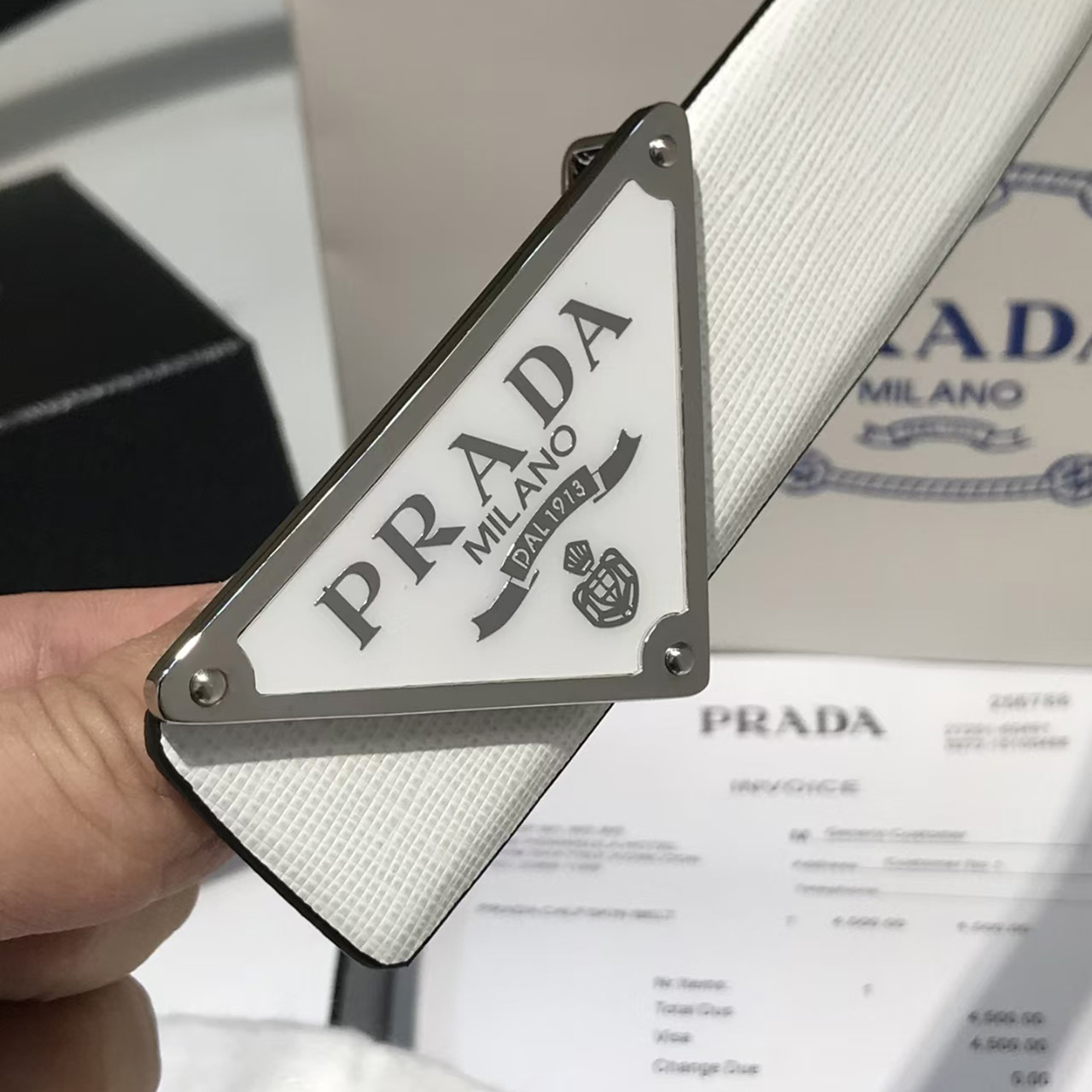 Prada Reversible Saffiano Leather Belt Strap - DesignerGu