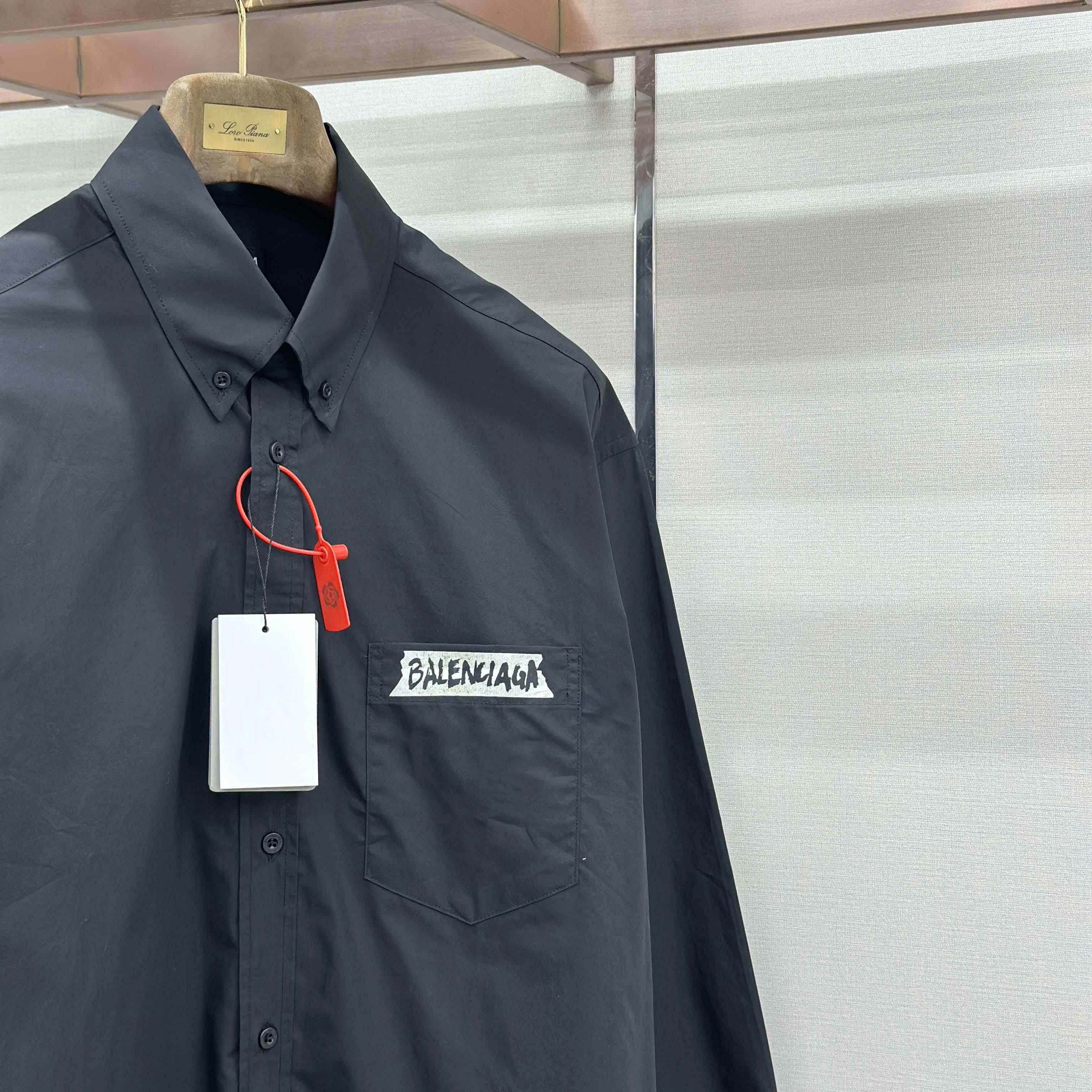 Balenciaga Masking Tape Long Sleeve Shirt Large Fit In Black - DesignerGu