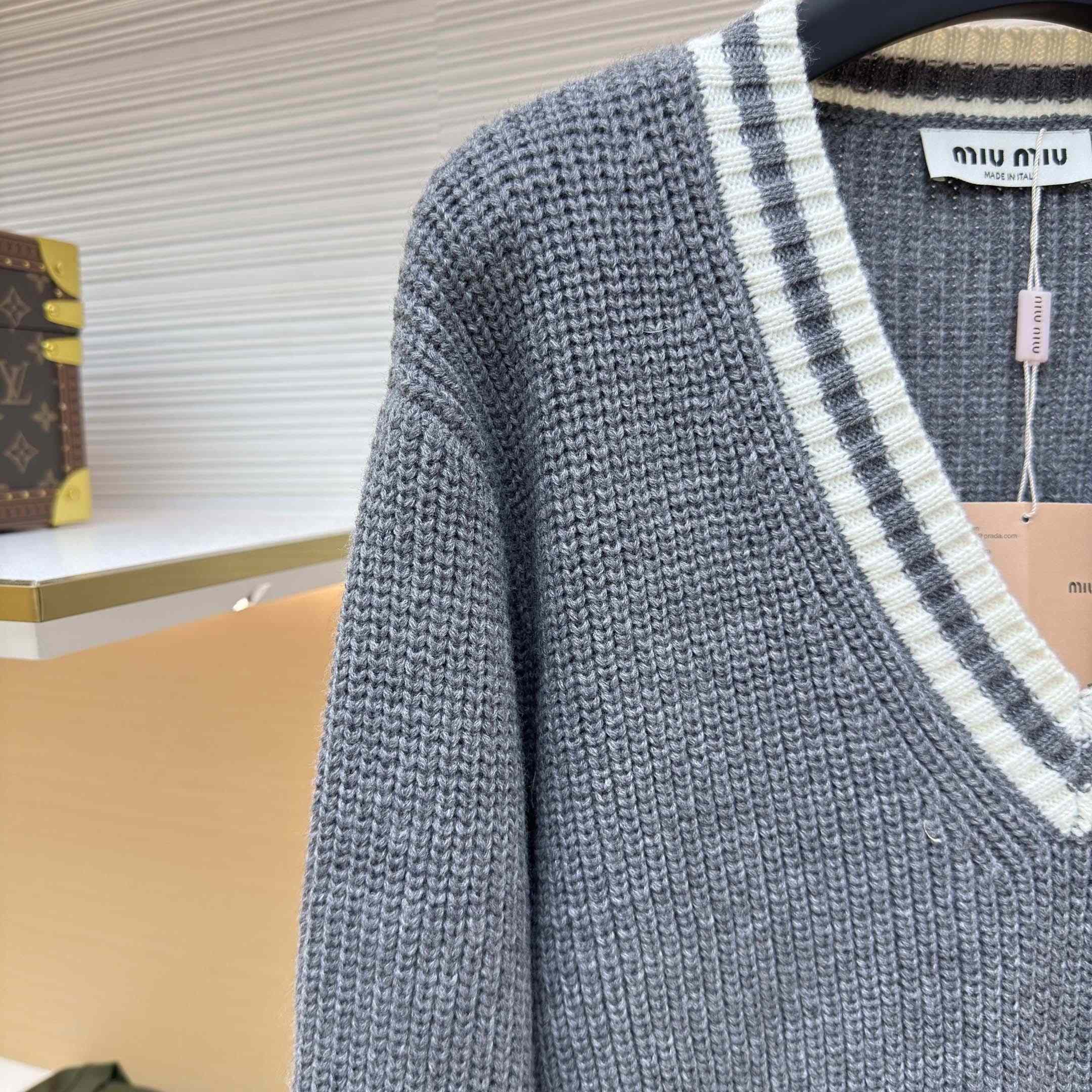 Miu Miu Wool And Cashmere V-neck Sweater - DesignerGu