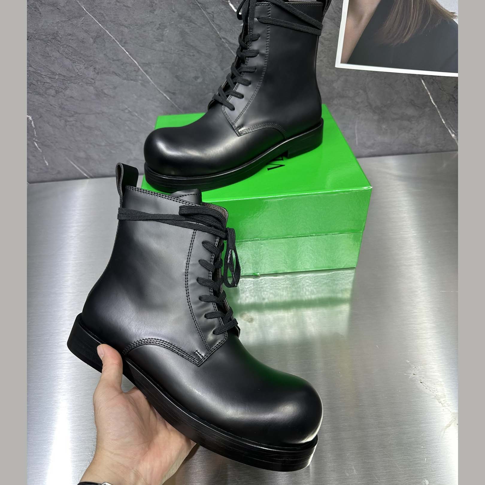 Bottega Veneta Helium Lace-Up Ankle Boots in Black - DesignerGu