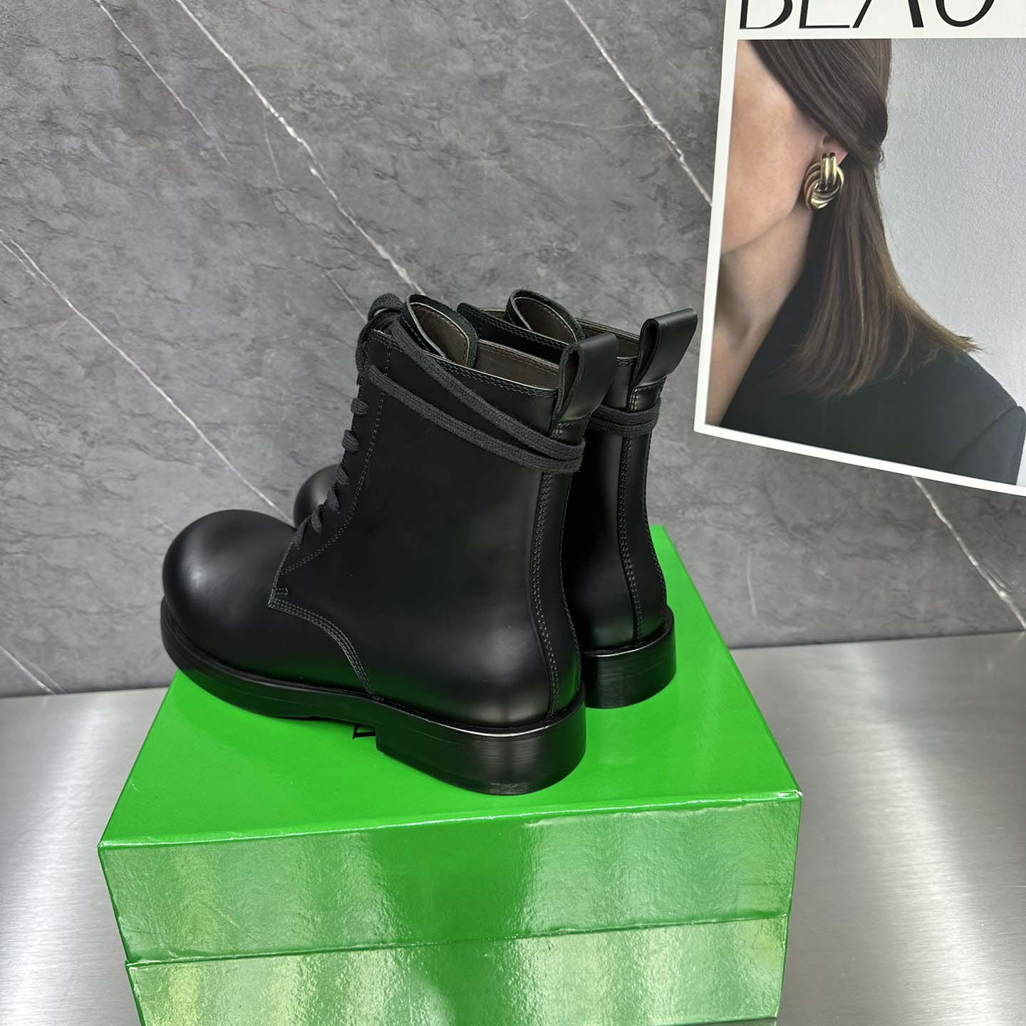 Bottega Veneta Helium Lace-Up Ankle Boots in Black - DesignerGu