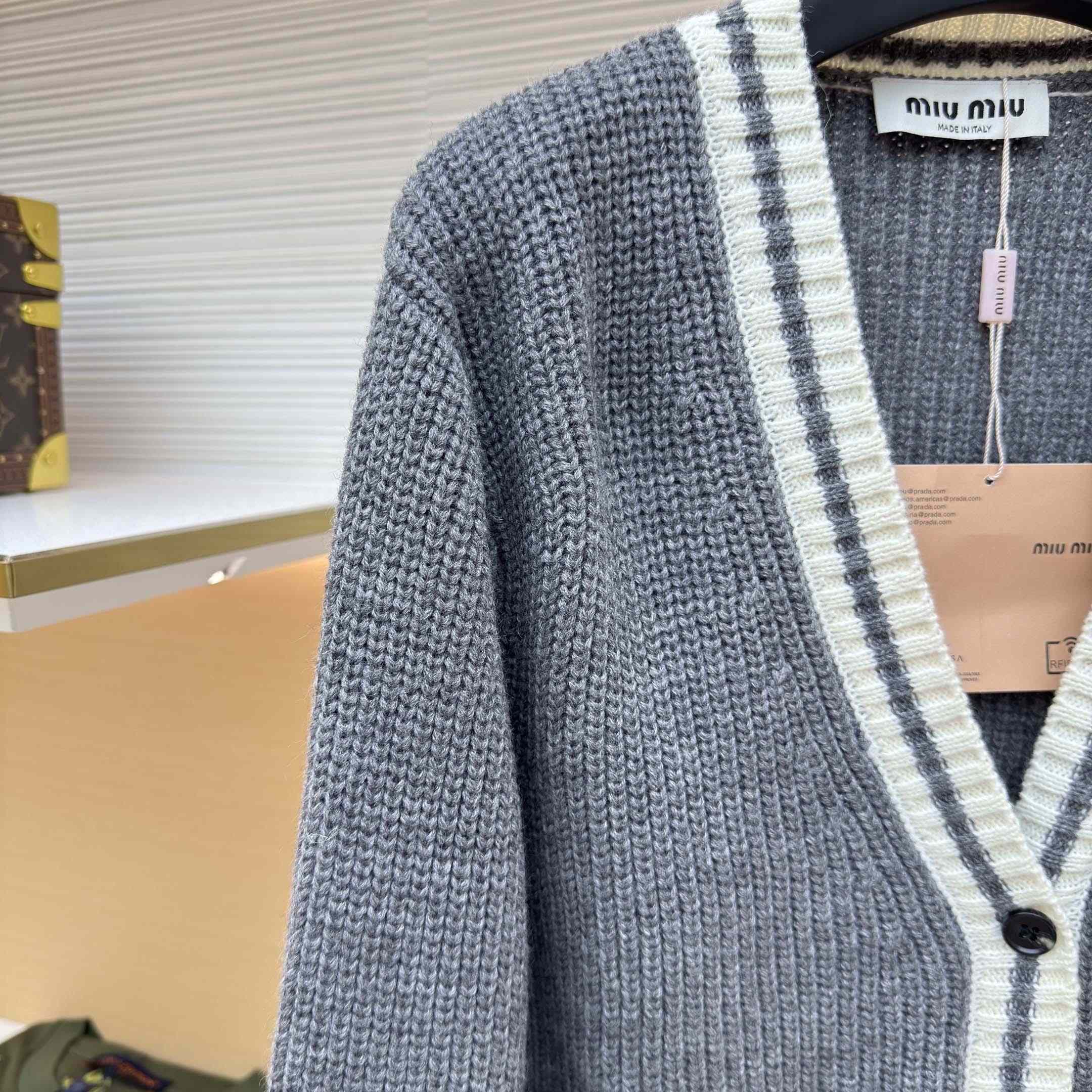 Miu Miu Ribbed Knit Wool And Cashmere Cardigan - DesignerGu