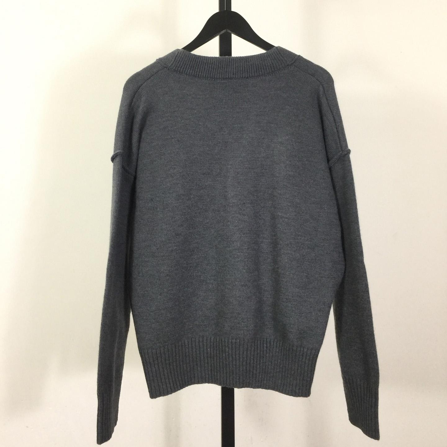 AMI Paris Grey Wool Ami De Coeur Cardigan  - DesignerGu